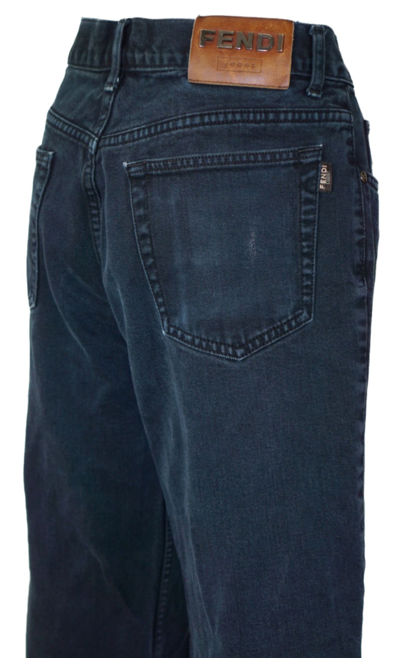 FENDI Logo Navy Denim Straight Leg Jeans W30 resellum