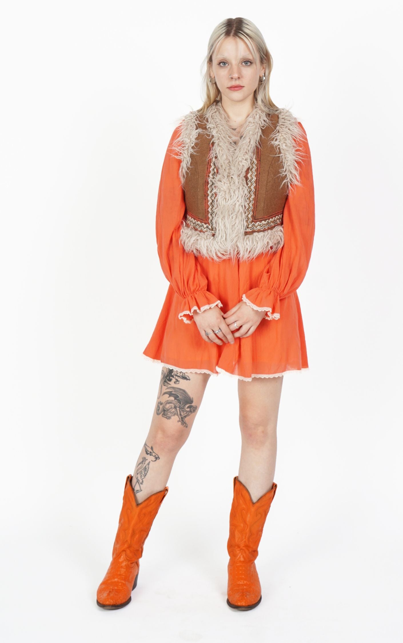 FREE PEOPLE Boho Fur Trim Embroidered Vest resellum