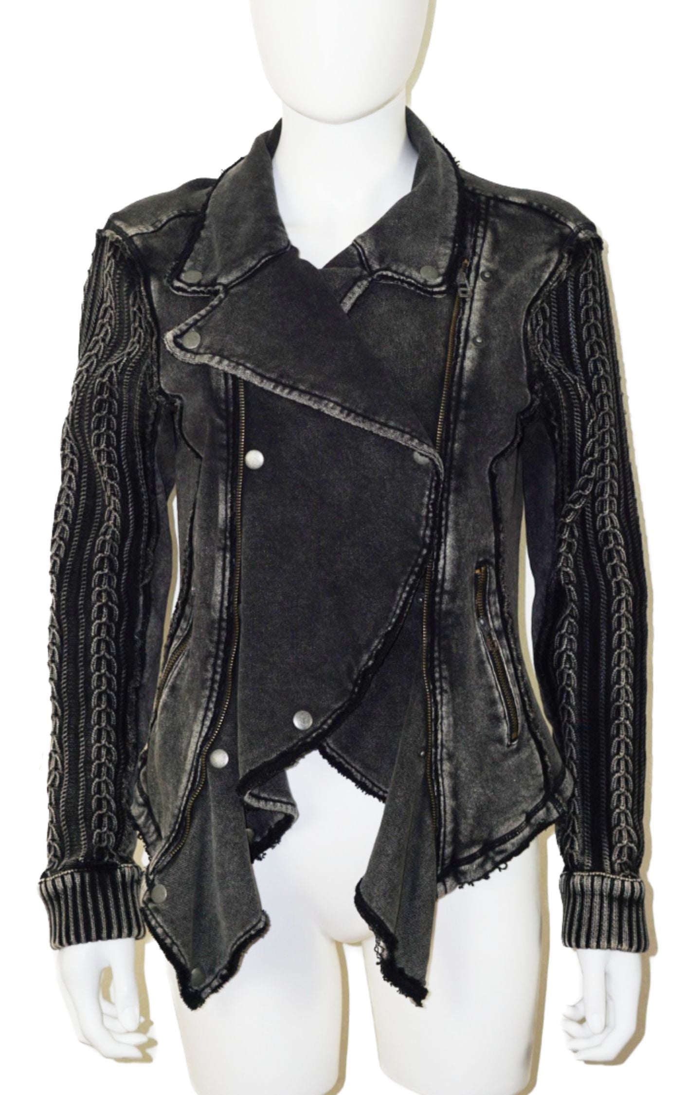 FREE PEOPLE Charcoal Black Sweater Moto Jacket resellum
