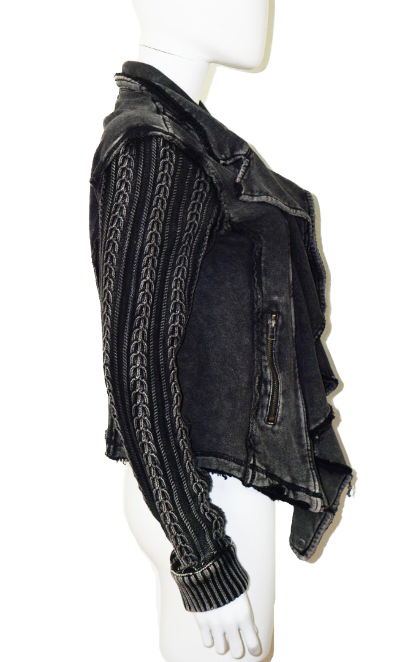 FREE PEOPLE Charcoal Black Sweater Moto Jacket resellum