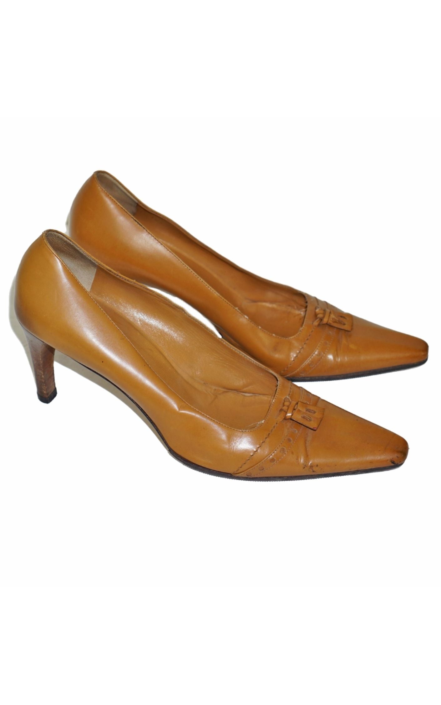 GUCCI Vintage Brown Leather Pointed Toe Pumps RESELLUM