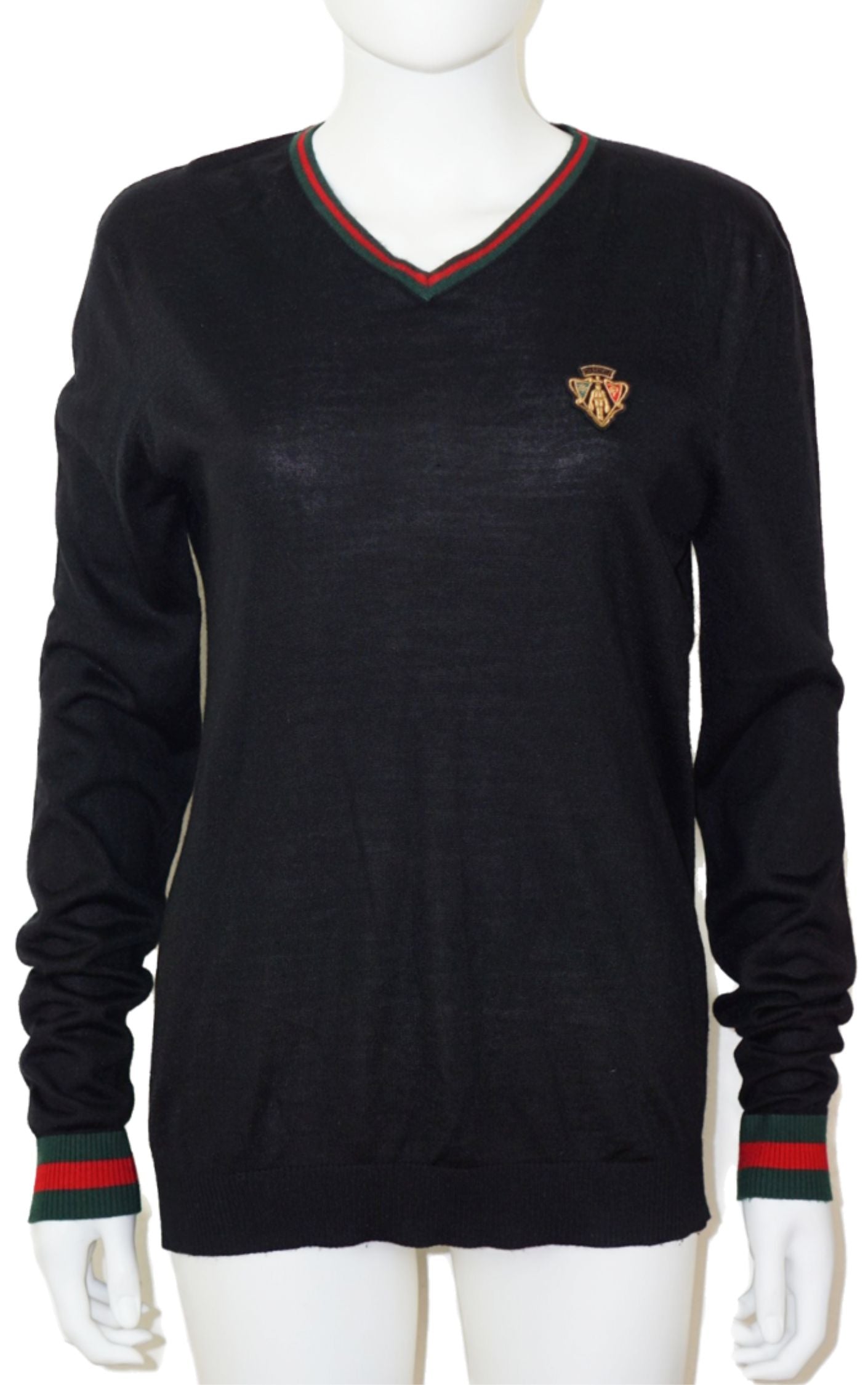 GUCCI Knight Logo V-Neck Cashmere Pullover resellum