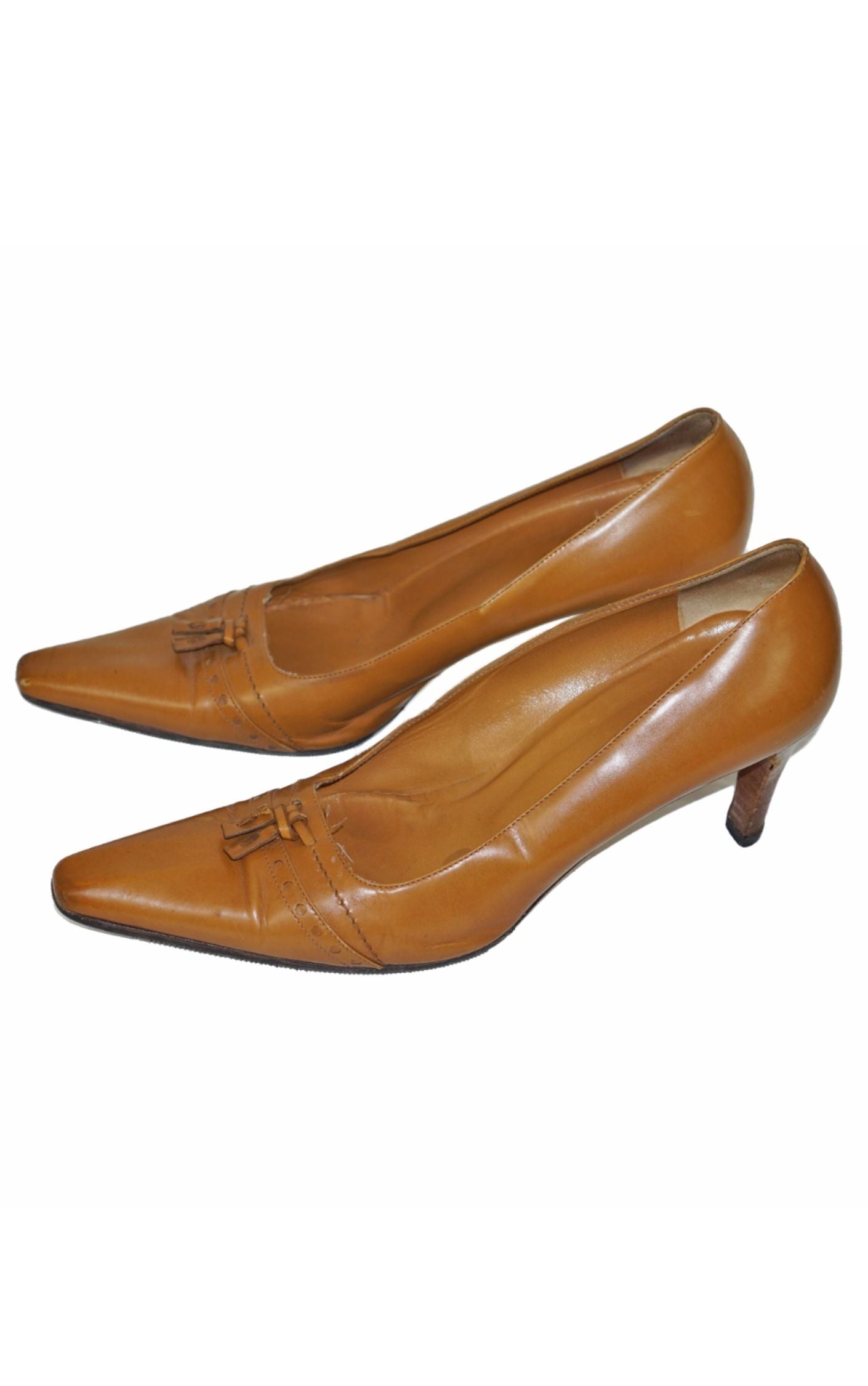 GUCCI Vintage Brown Leather Pointed Toe Pumps RESELLUM