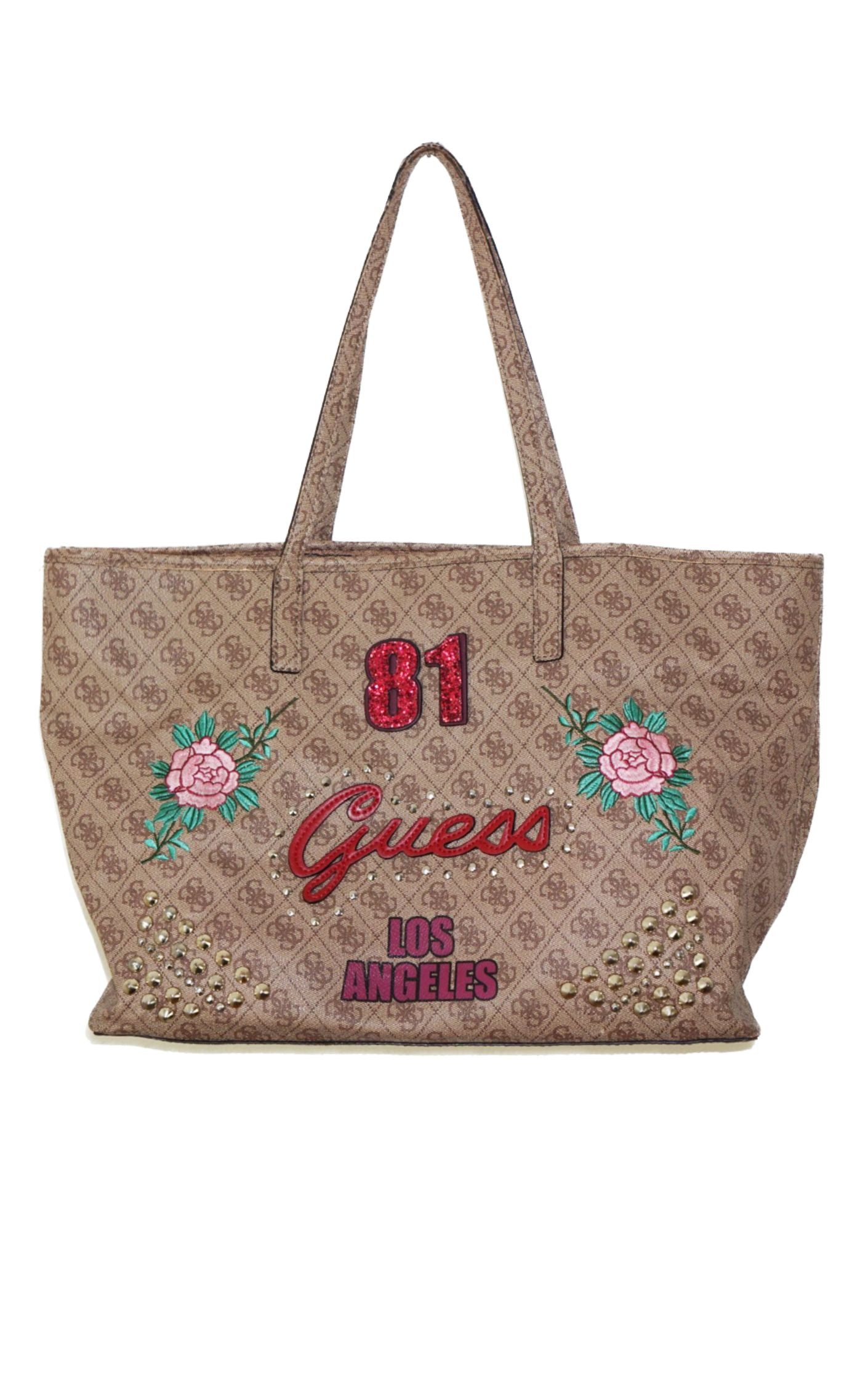 GUESS Vikky Tan 81 Los Angeles Monogram Tote Bag resellum