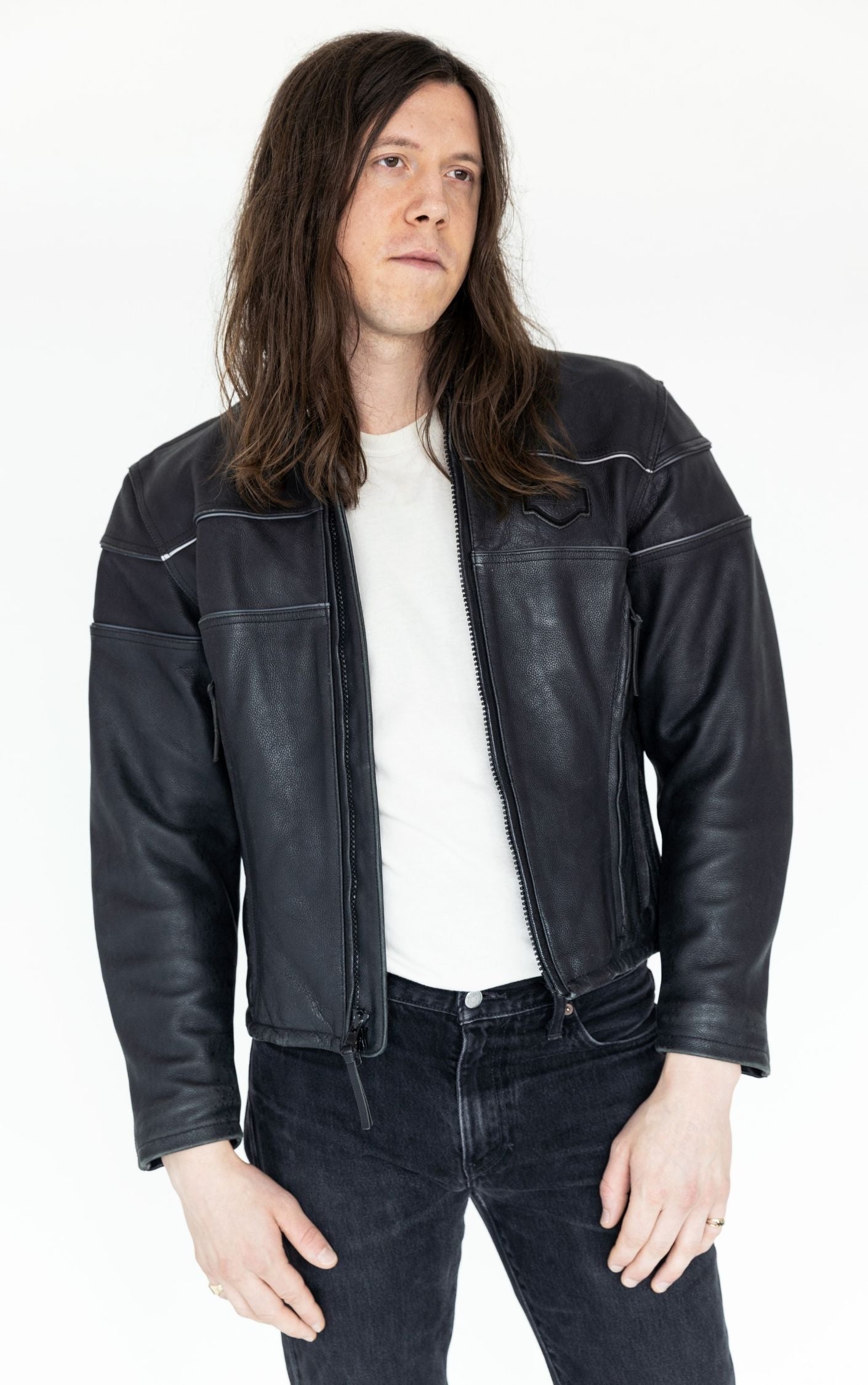 HARLEY DAVIDSON Logo Black Leather Moto Jacket RESELLUM