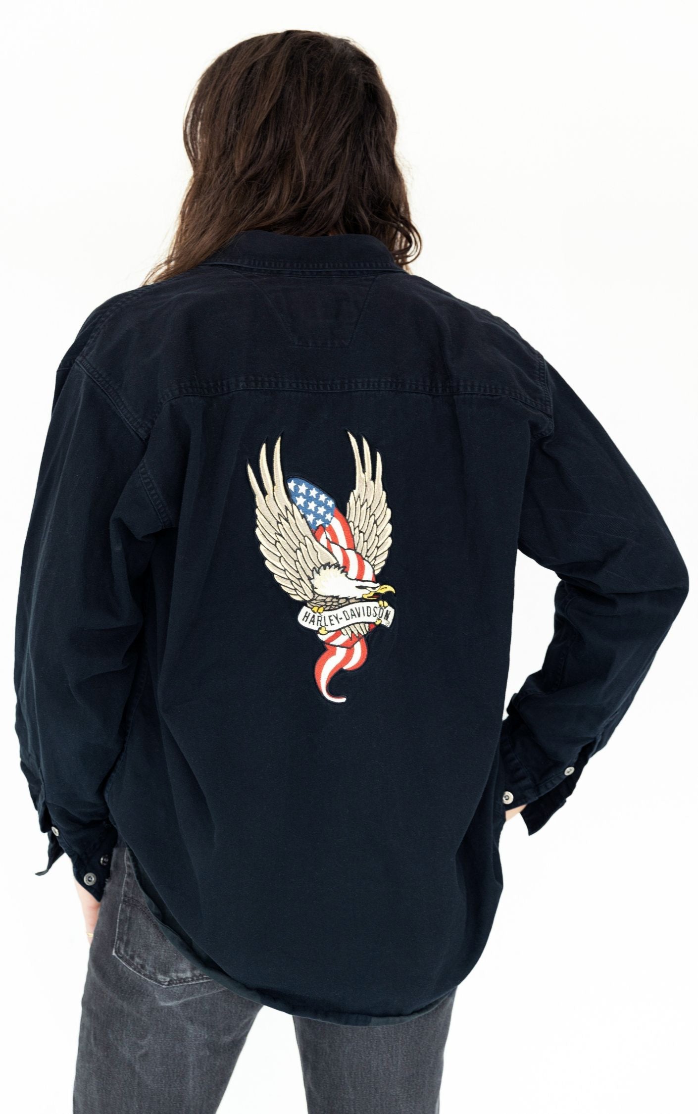 HARLEY DAVIDSON Logo Eagle Patch Button Up Shirt