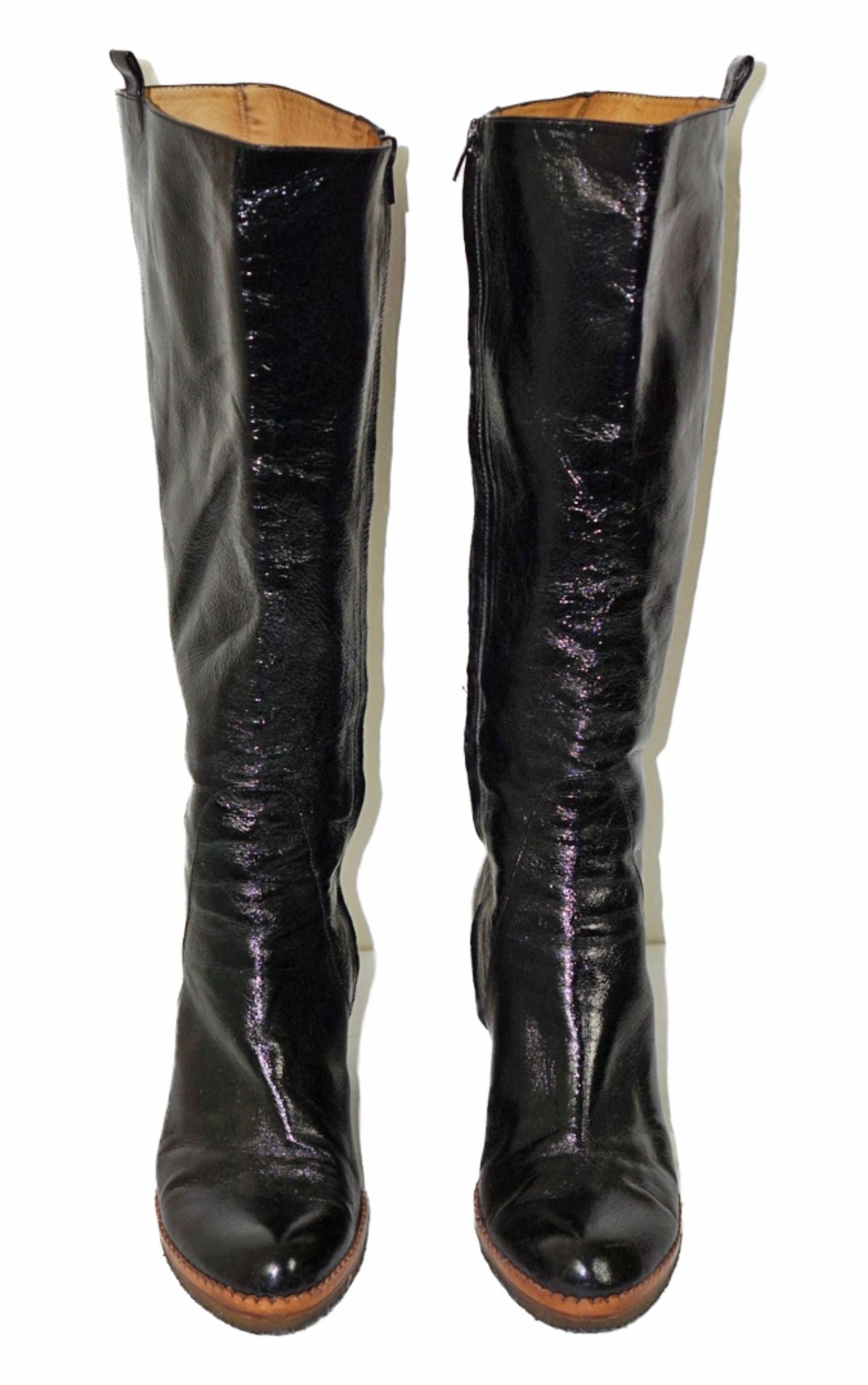 KENZO Patent Leather Black Knee Length Boots RESELLUM