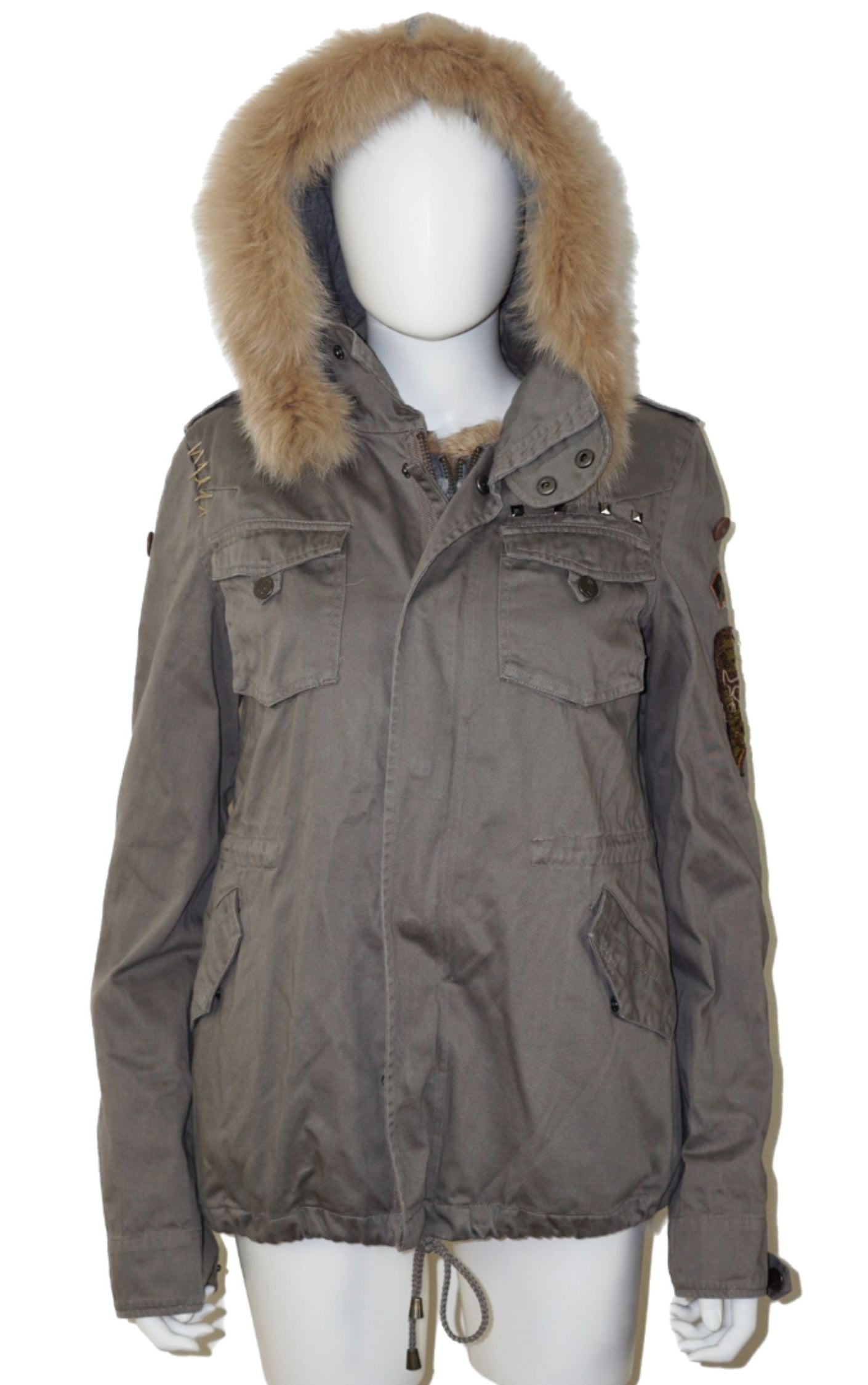 LA ROK Rabbit Fur Gray Hooded Parka Coat resellum