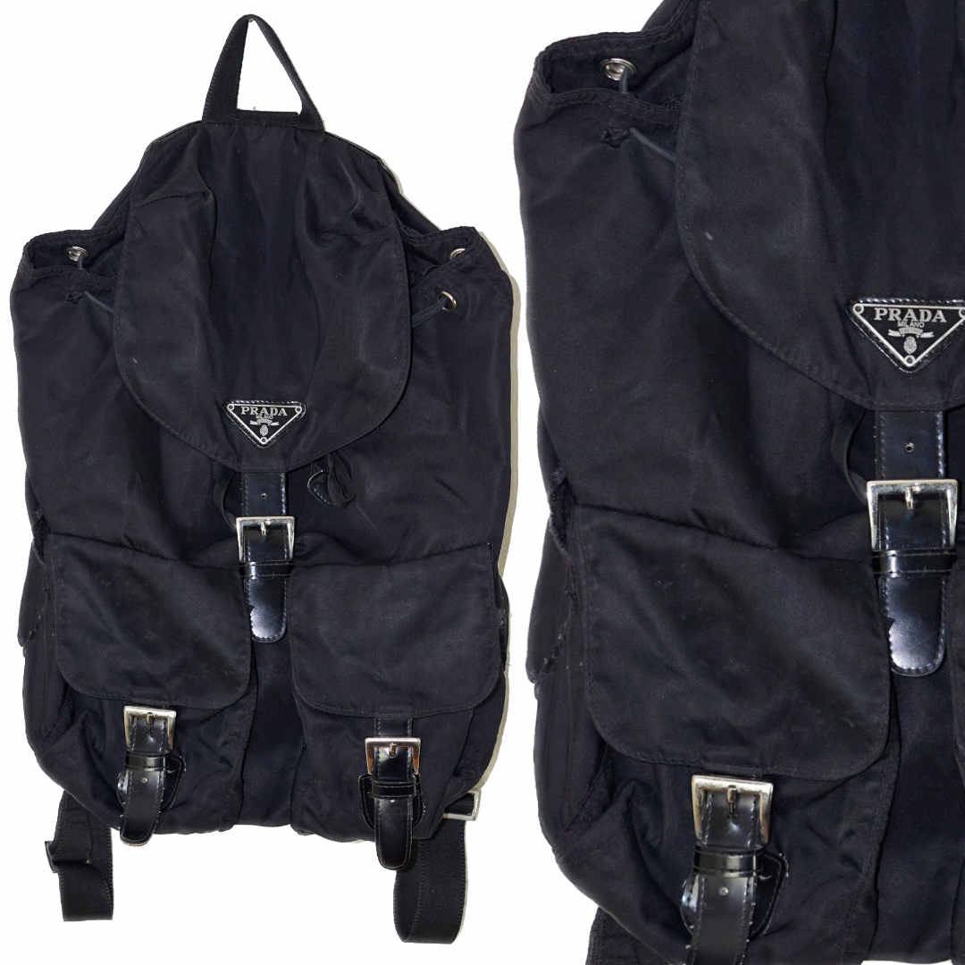 PRADA Black Nylon Logo Pockets Backpack