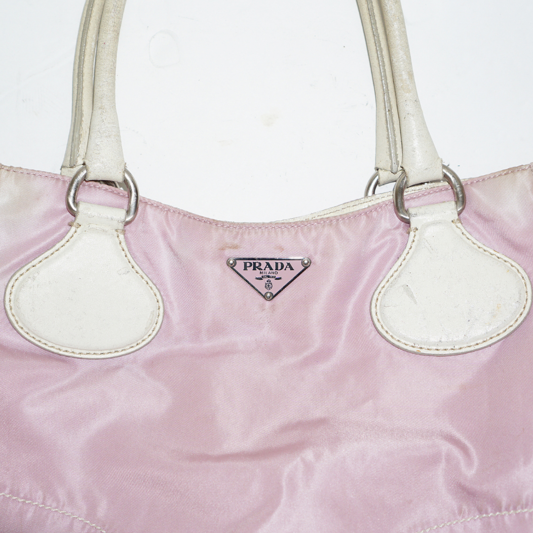 PRADA Logo Pink White Nylon Shoulder Bag