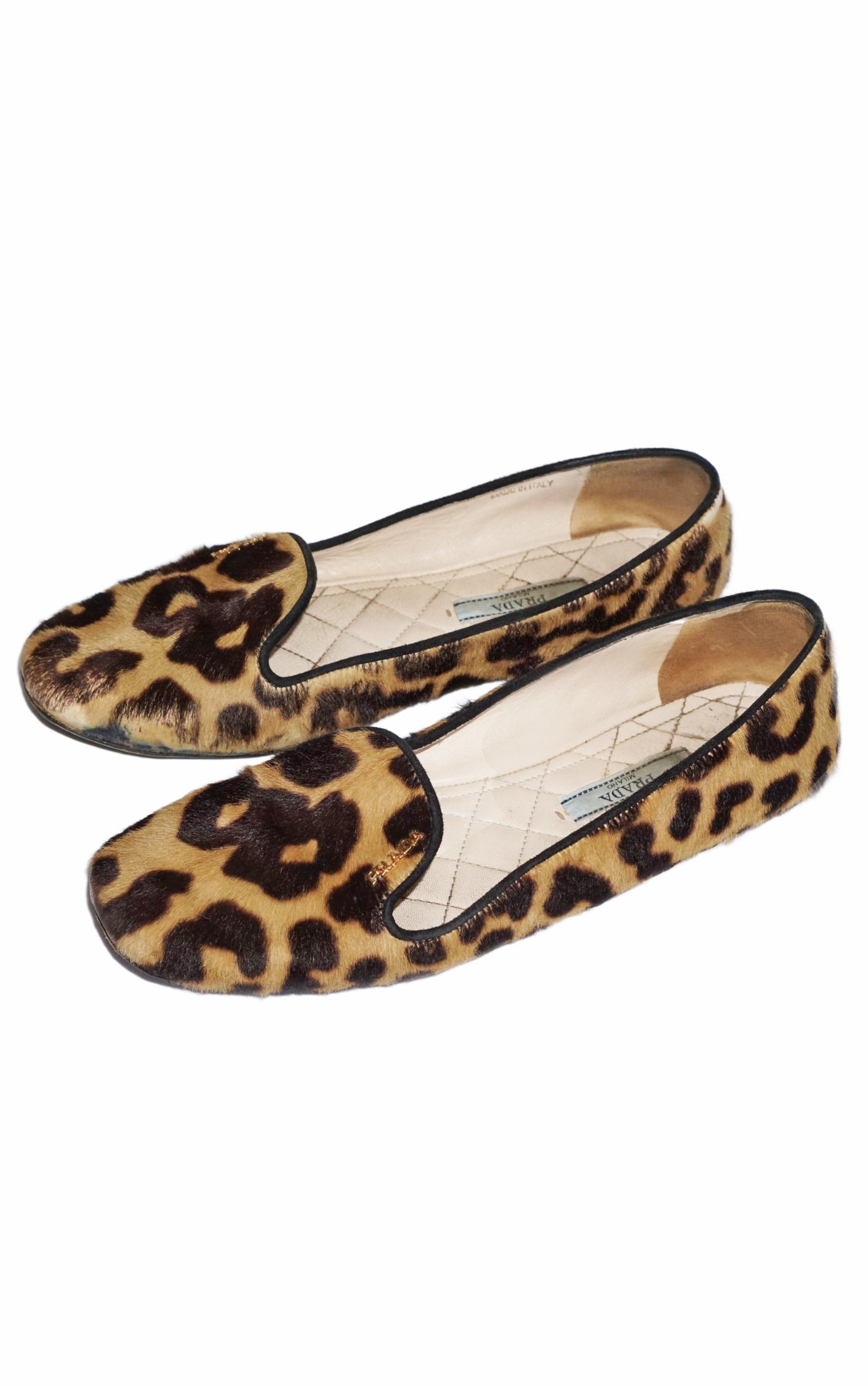 PRADA Logo Leopard Cheetah Calf Hair Slipper Flats resellum