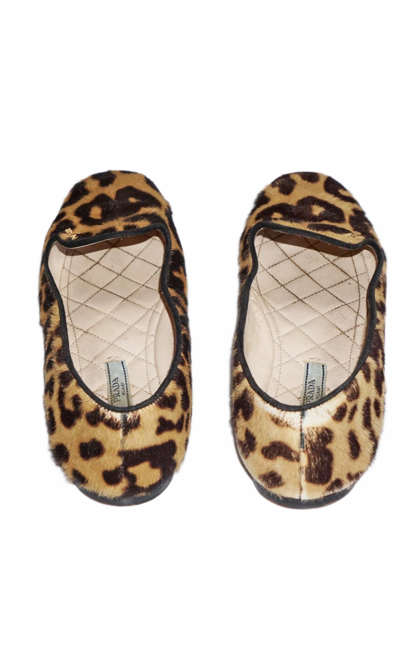PRADA Logo Leopard Cheetah Calf Hair Slipper Flats