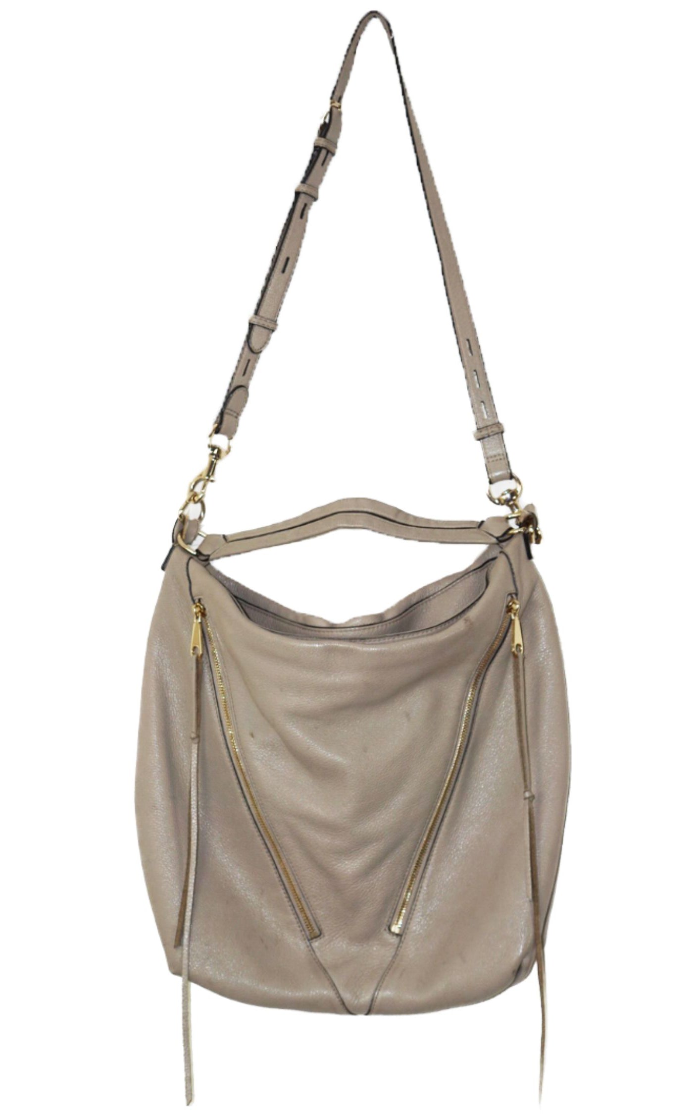 REBECCA MINKOFF Moto Gray Leather Hobo Shoulder Bag resellum