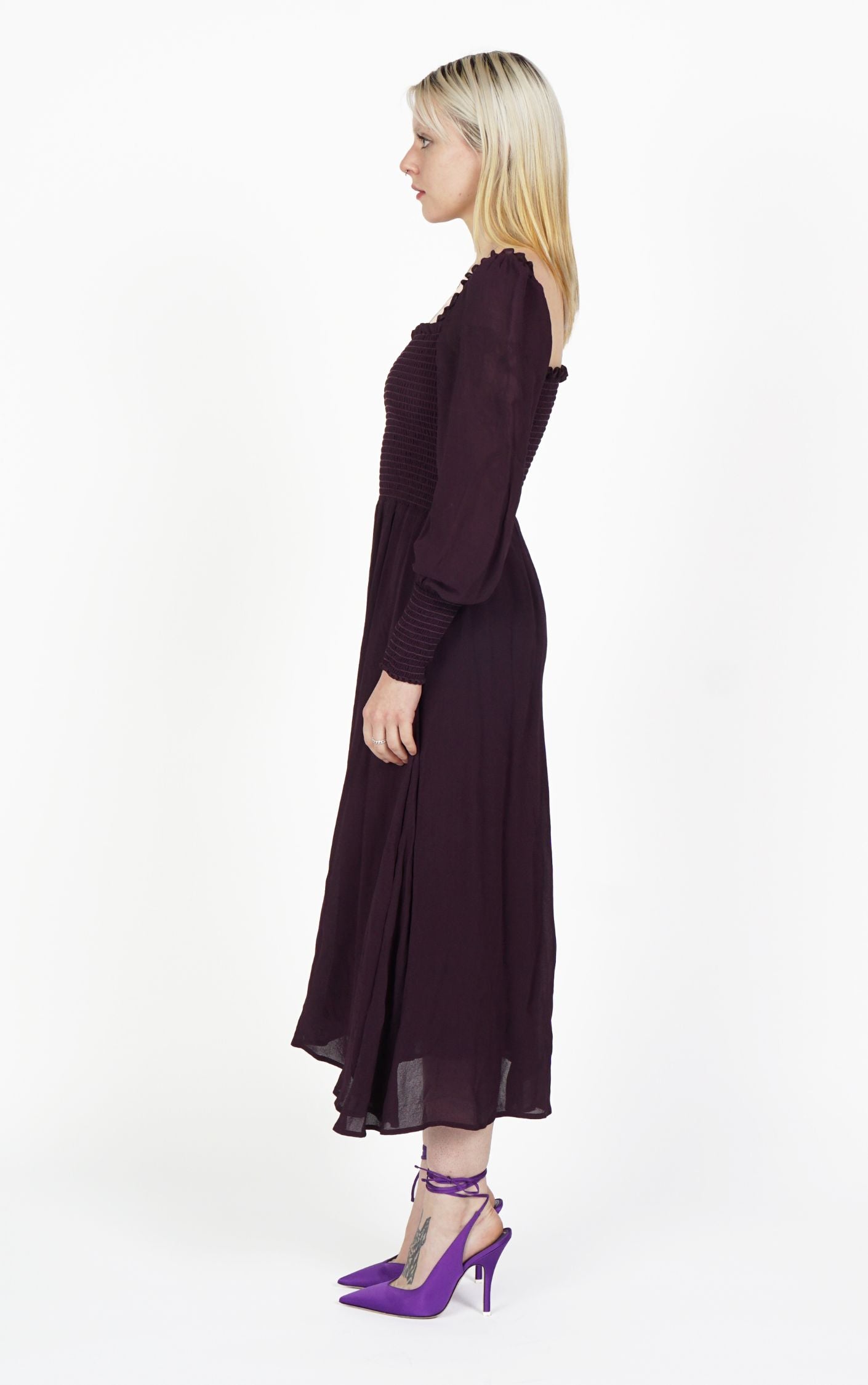REFORMATION Purple Chiffon Puff Sleeve Maxi Dress resellum