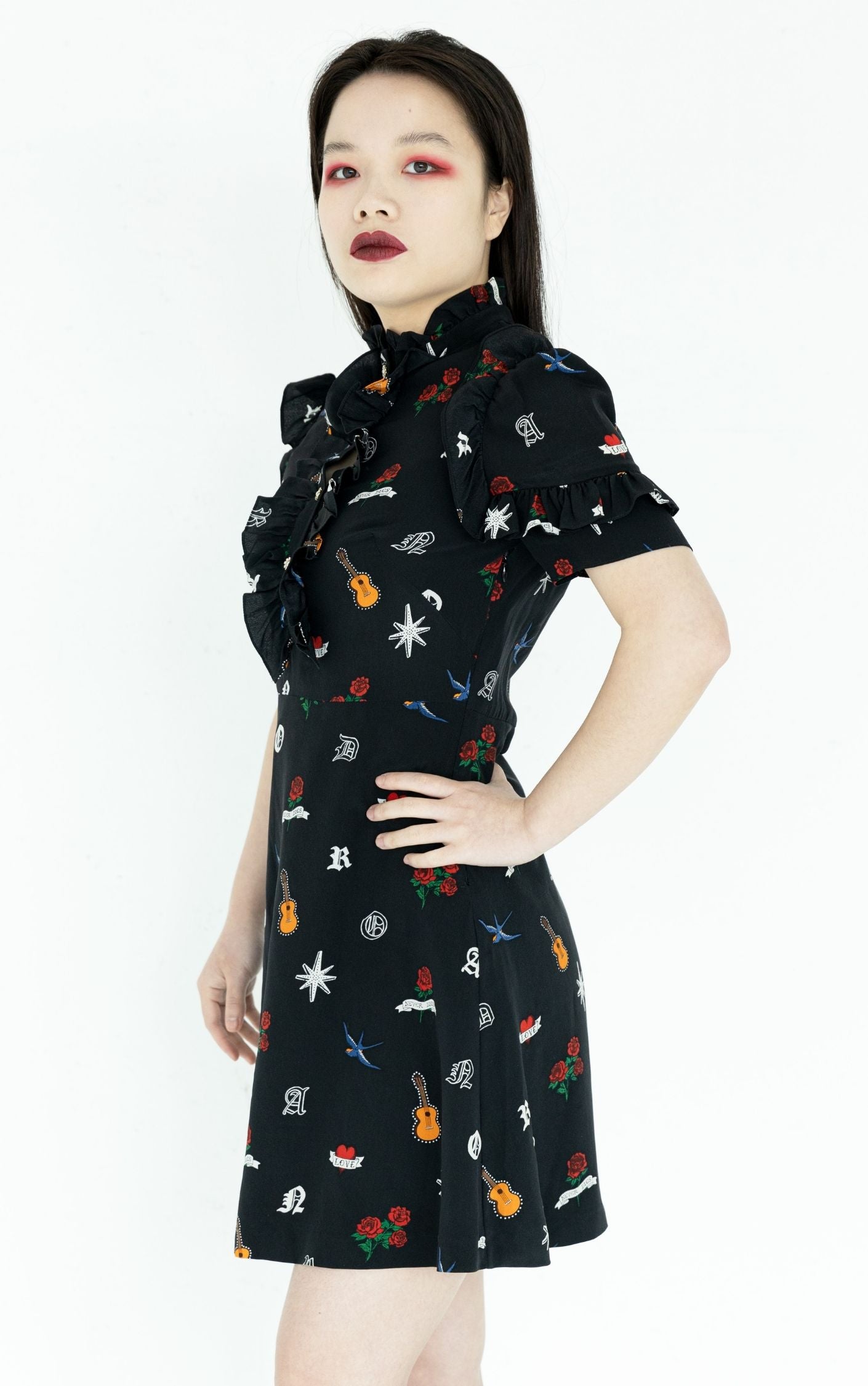 SANDRO Raffle A-Line Guitar Tattoo Print Mini Dress RESELLUM