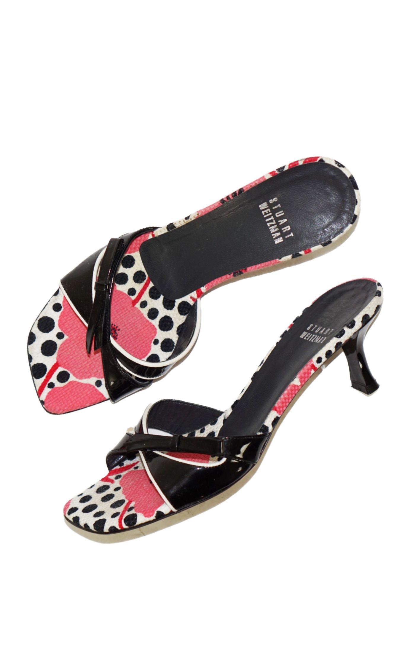 STUART WEITZMAN Y2K Bow Floral Kitten Heel Mules resellum