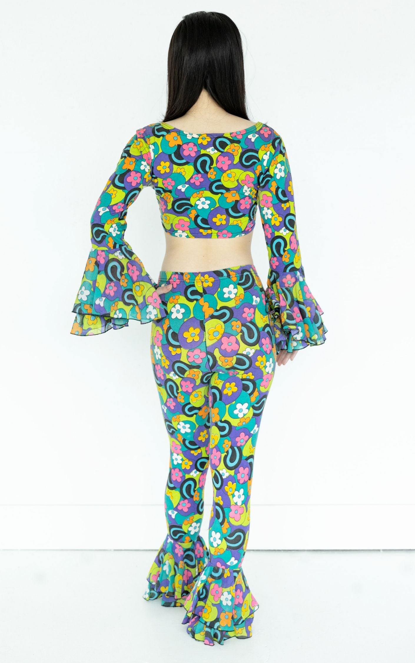 VINTAGE 70s Hippy Floral Ruffled Top Pants Set RESELLUM