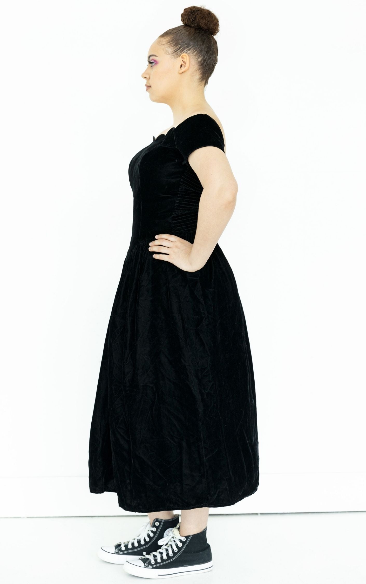 VINTAGE Black Velvet 80s Puff Ball Gown Dress