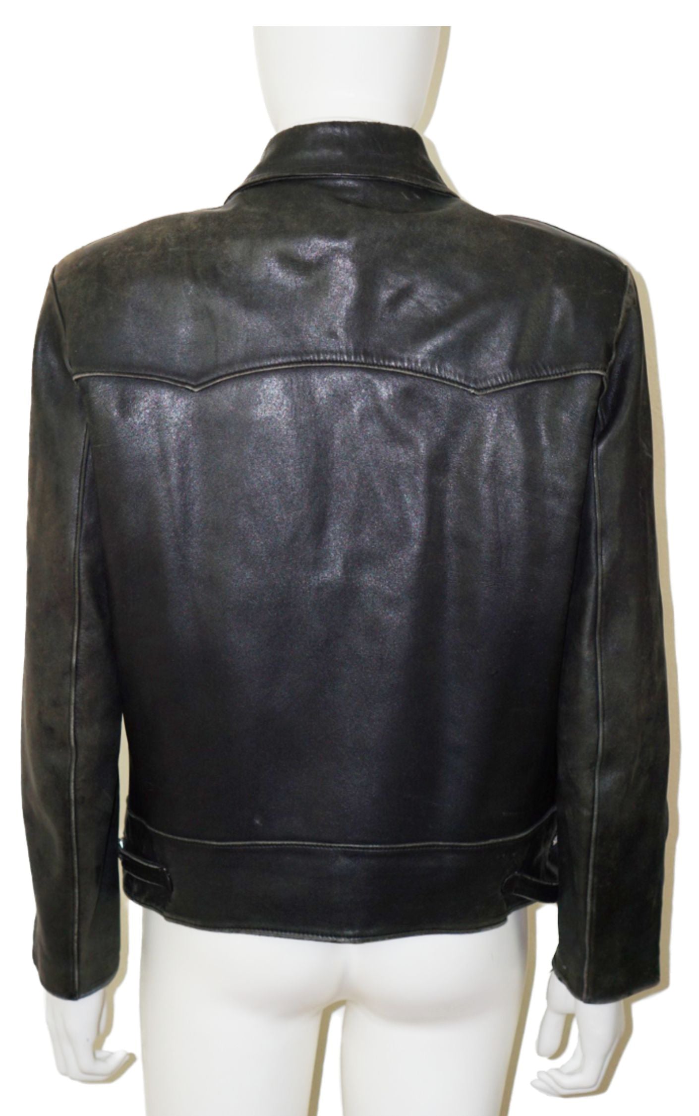 VINTAGE 70s Real Leather Rabbit Fur Grunge Moto Jacket resellum