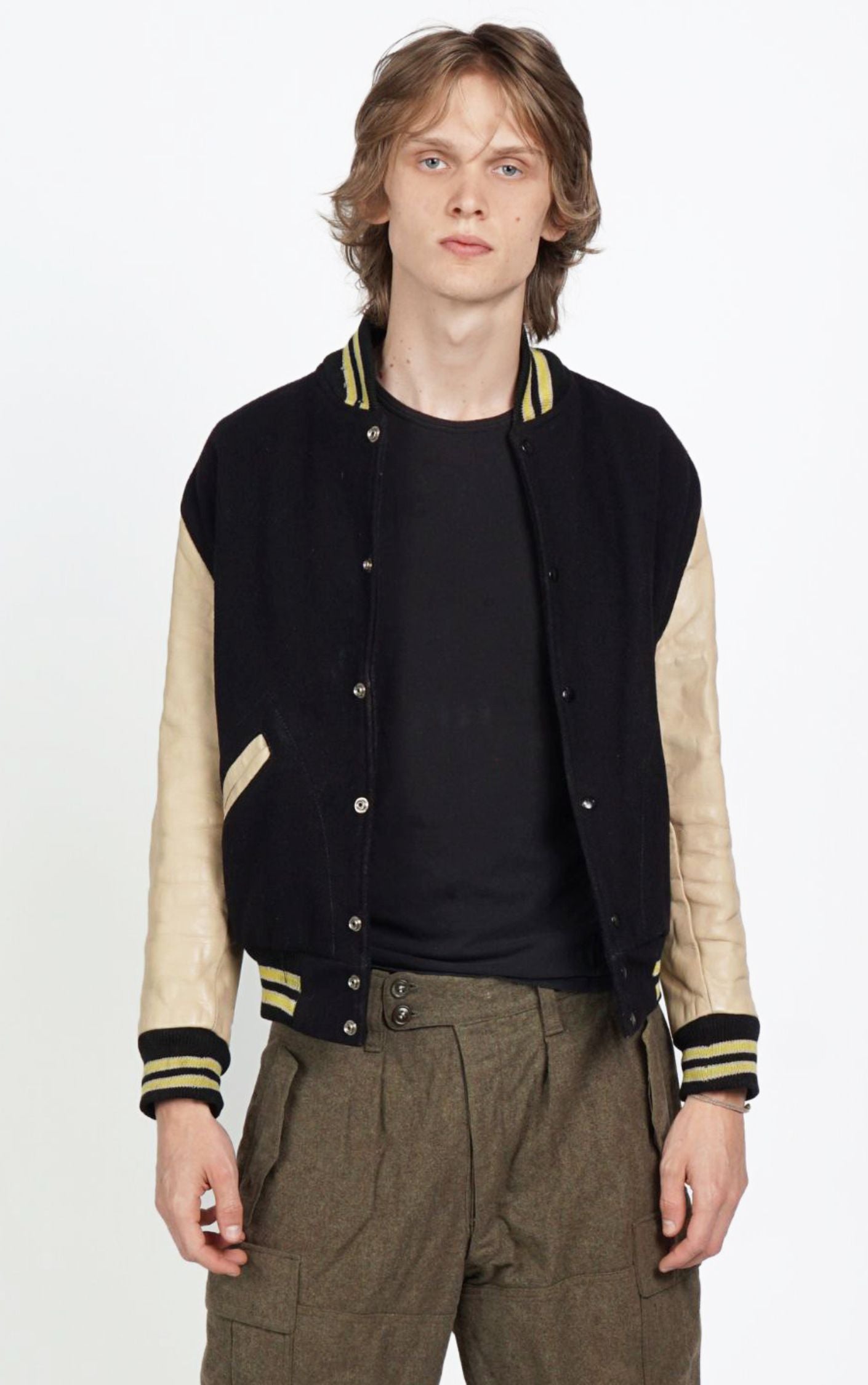 VINTAGE 80s Leather Sleeves Bomber Varsity Jacket resellum