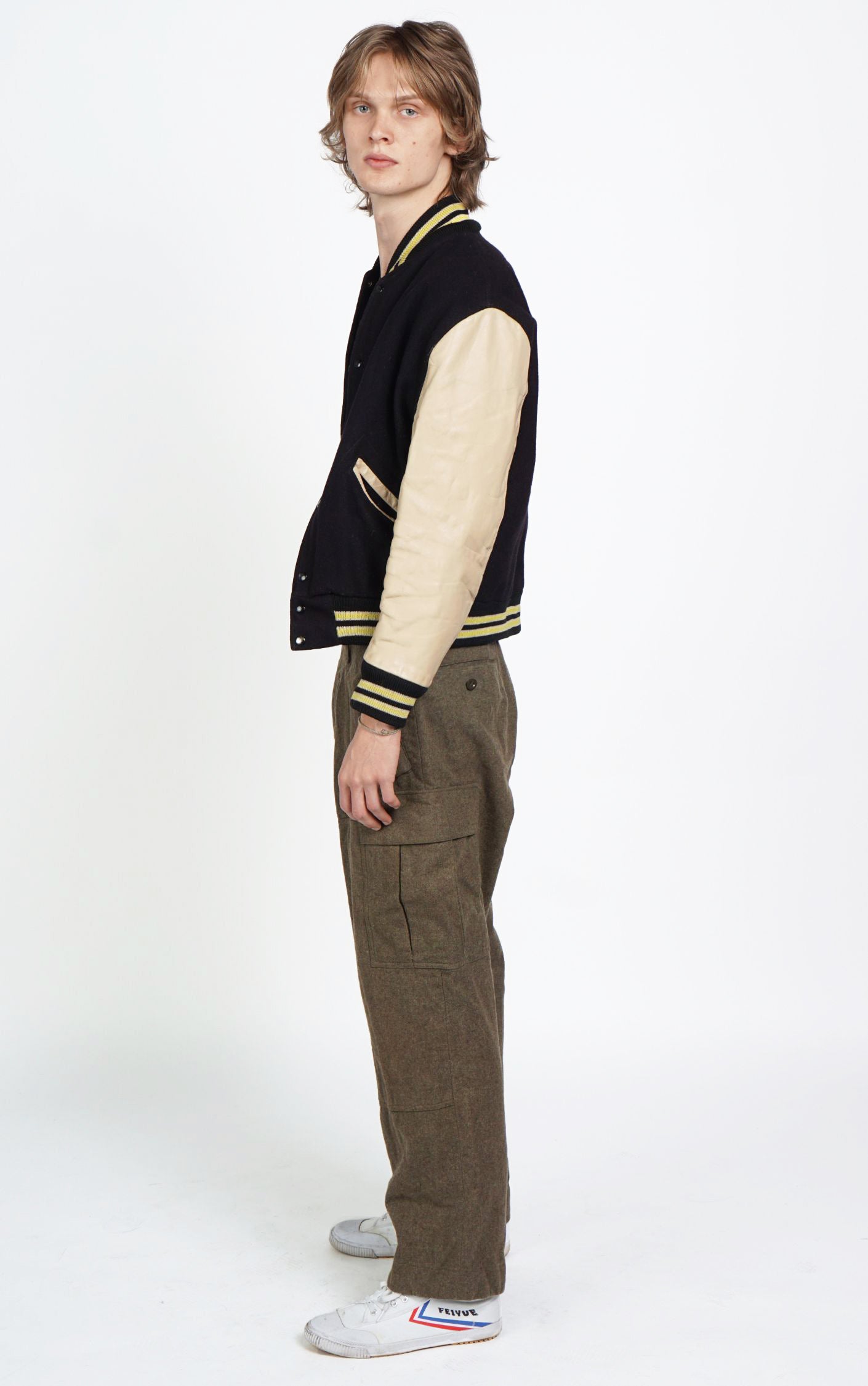 VINTAGE 80s Leather Sleeves Bomber Varsity Jacket resellum