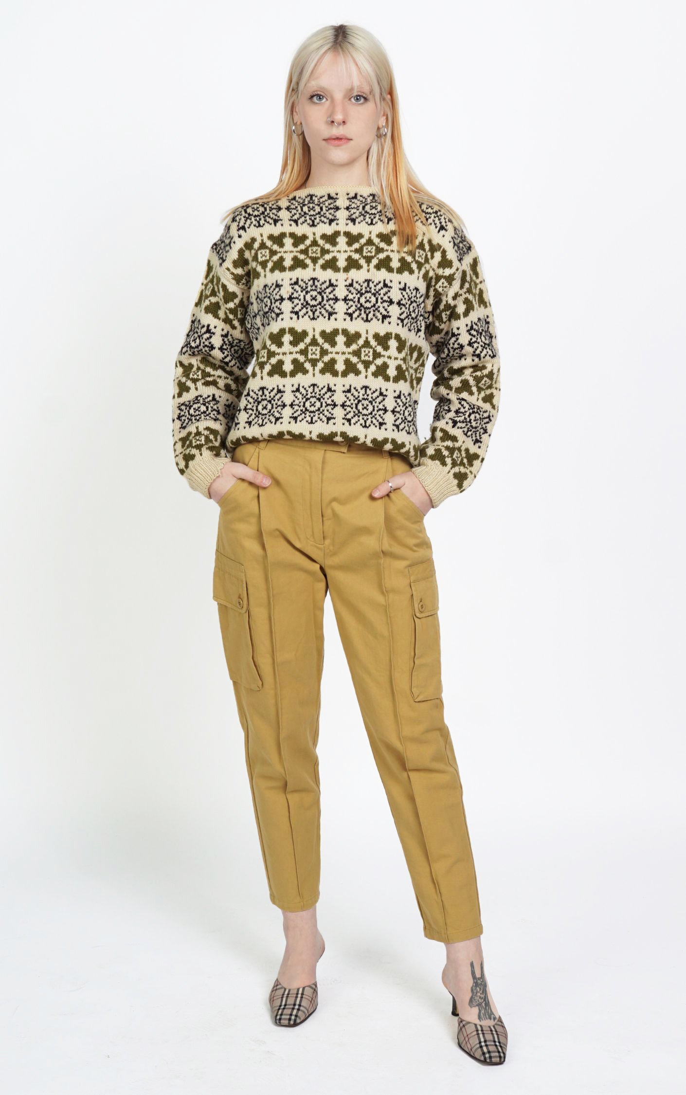 VINTAGE 80s Wool Boat Neck Snowflake Pattern Pastel Nordic Sweater resellum