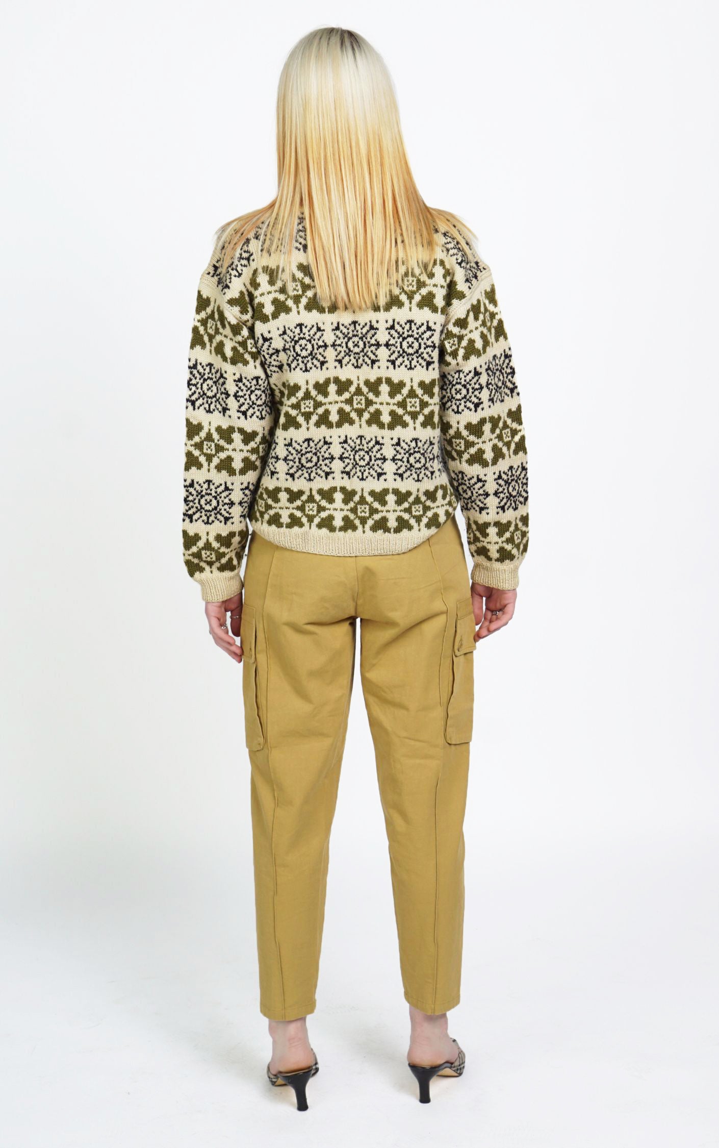 VINTAGE 80s Wool Boat Neck Snowflake Pattern Pastel Nordic Sweater resellum