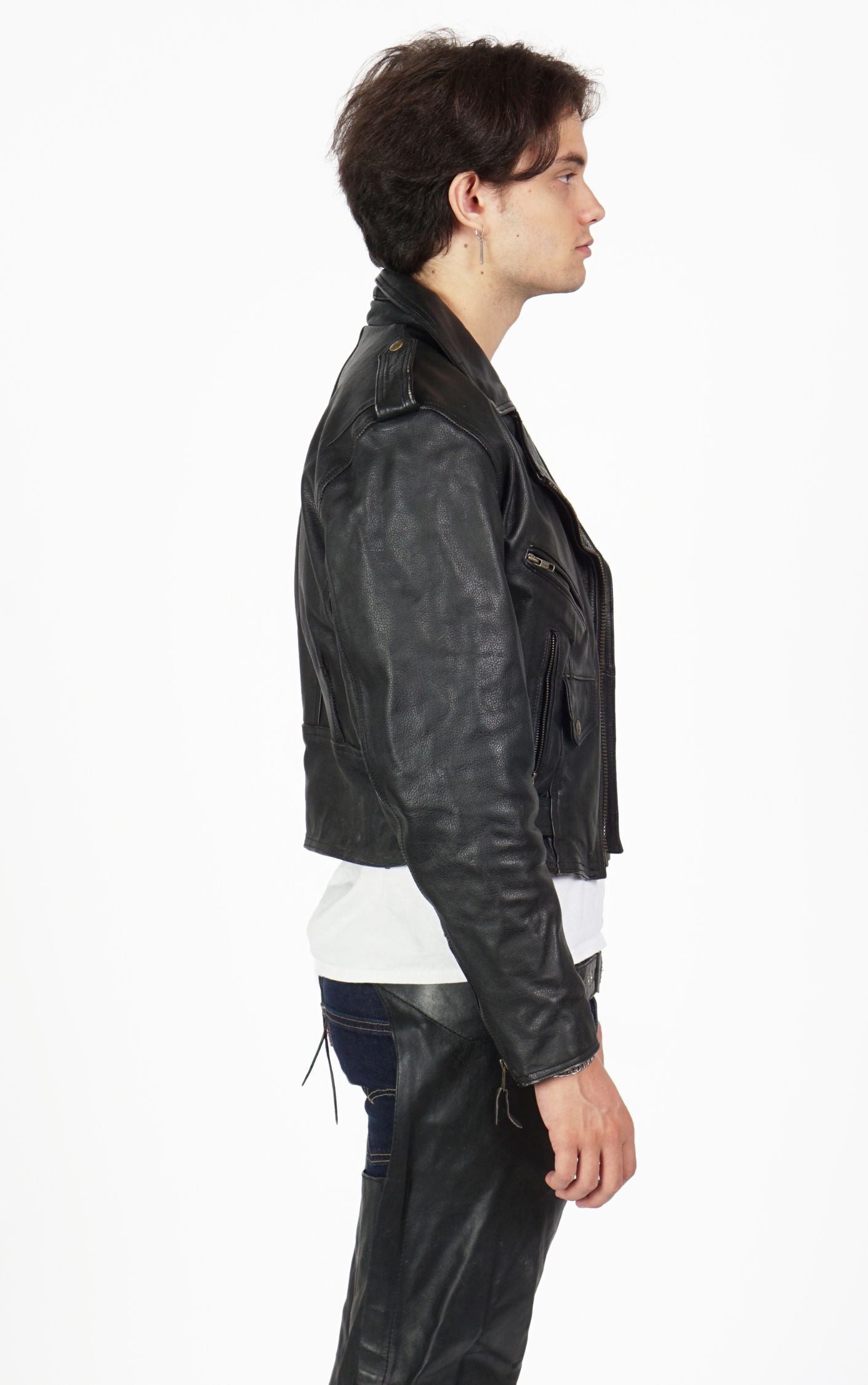 VINTAGE 90s Black Leather Grunge Biker Jacket resellum