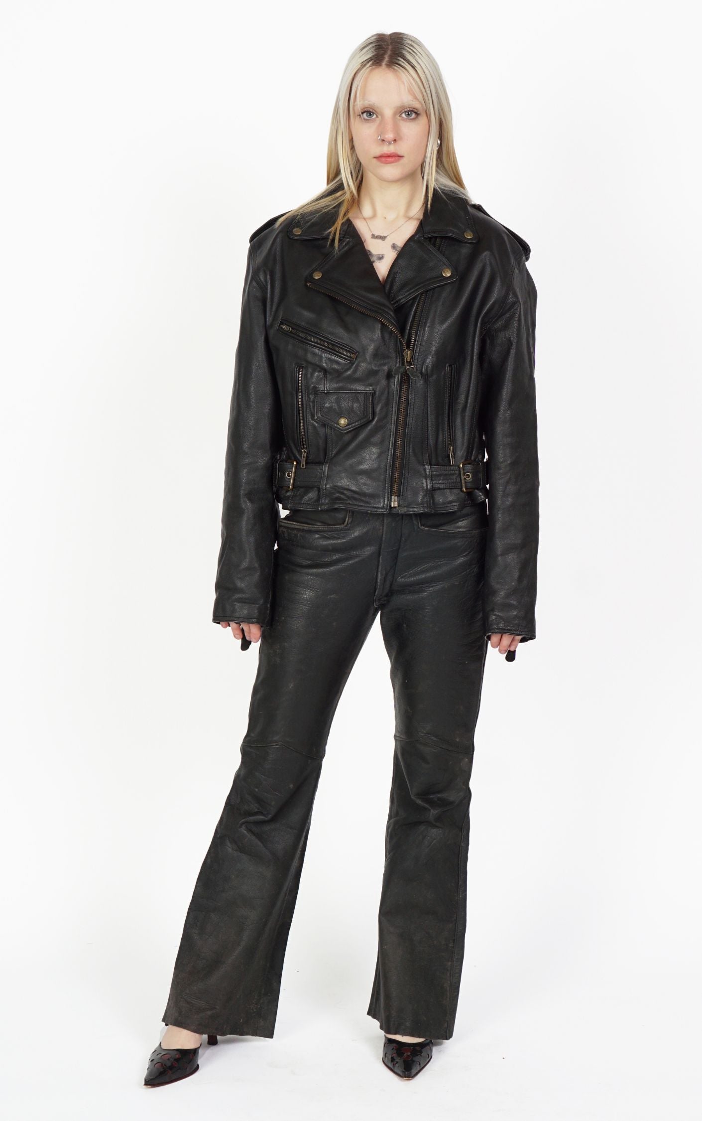 VINTAGE 90s Black Leather Grunge Biker Jacket resellum