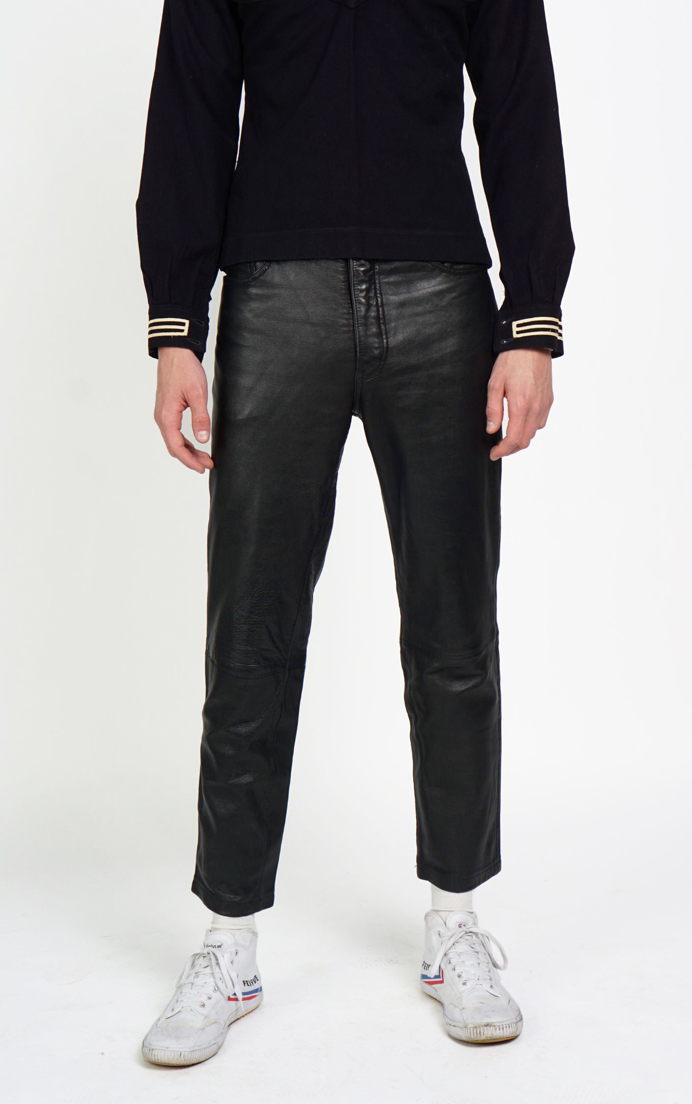 VINTAGE 90s Slim Fit Real Leather Black Pants resellum