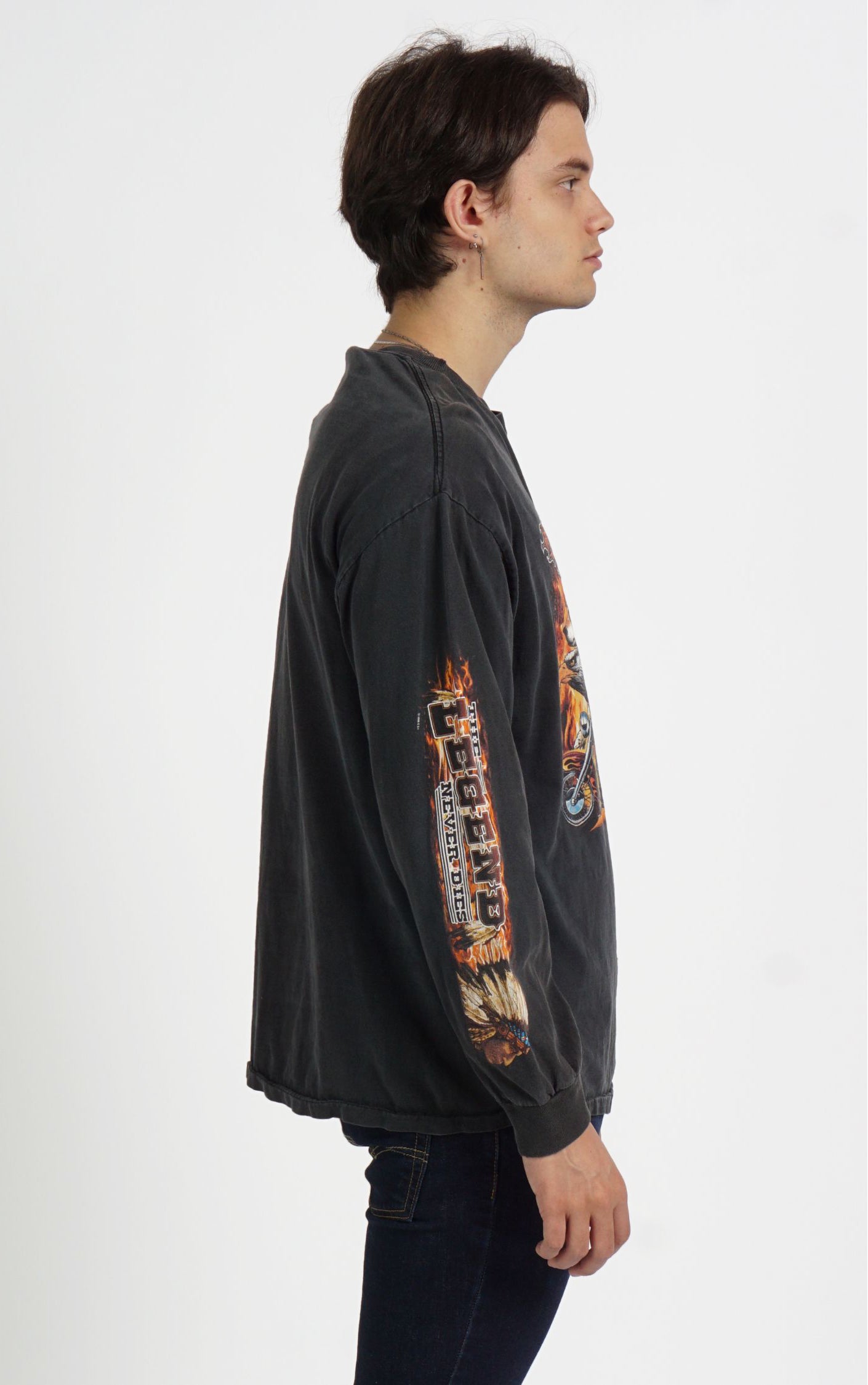 VINTAGE Bike Chopper Indian Eagle Flame Long Sleeve T-Shirt resellum