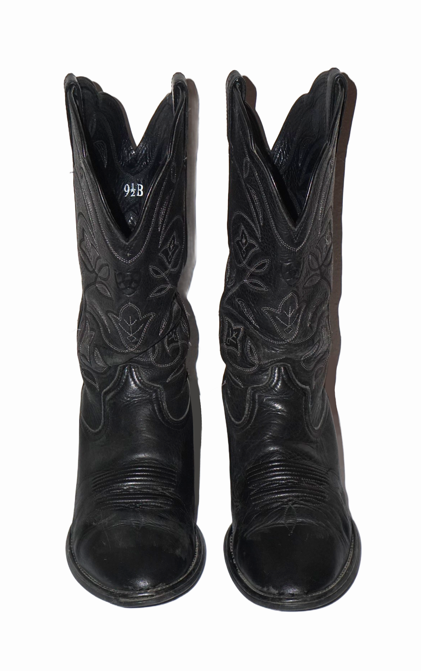 VINTAGE Black Leather Flower Pattern Western Cowboy Riding Boots resellum