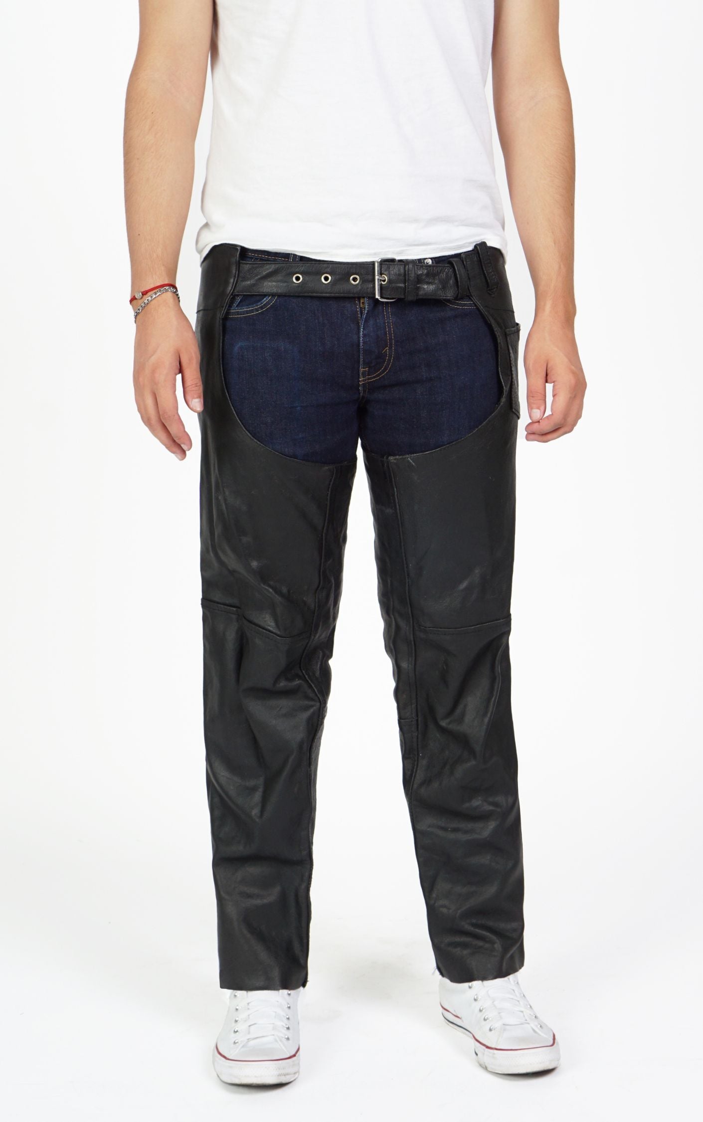 VINTAGE Black Leather Motorcycle Belt Chaps resellum