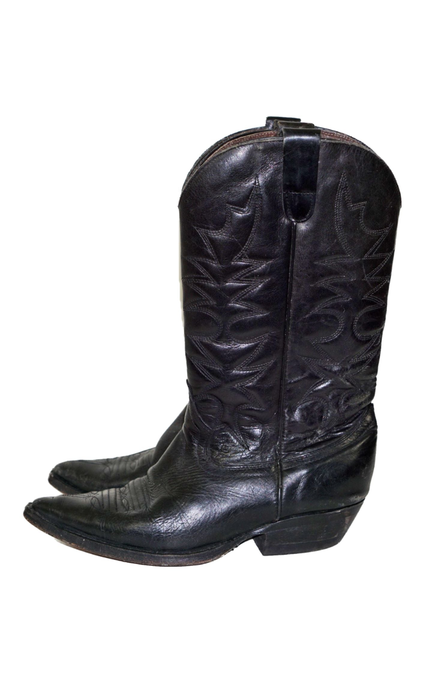 VINTAGE Black Leather Western Cowboy Boots resellum