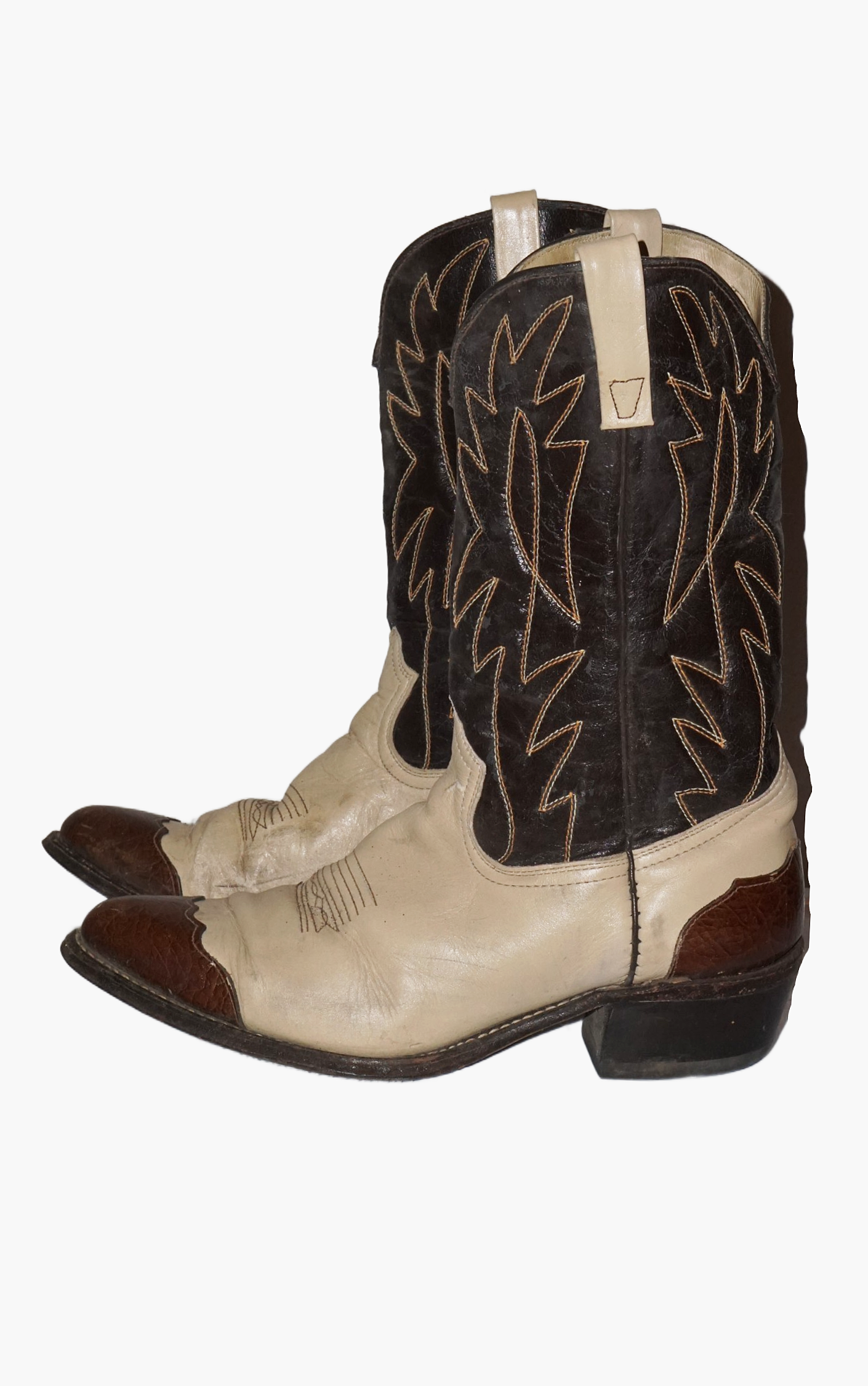 VINTAGE Texas Brown Leather Color Block Western Cowboy Boots resellum