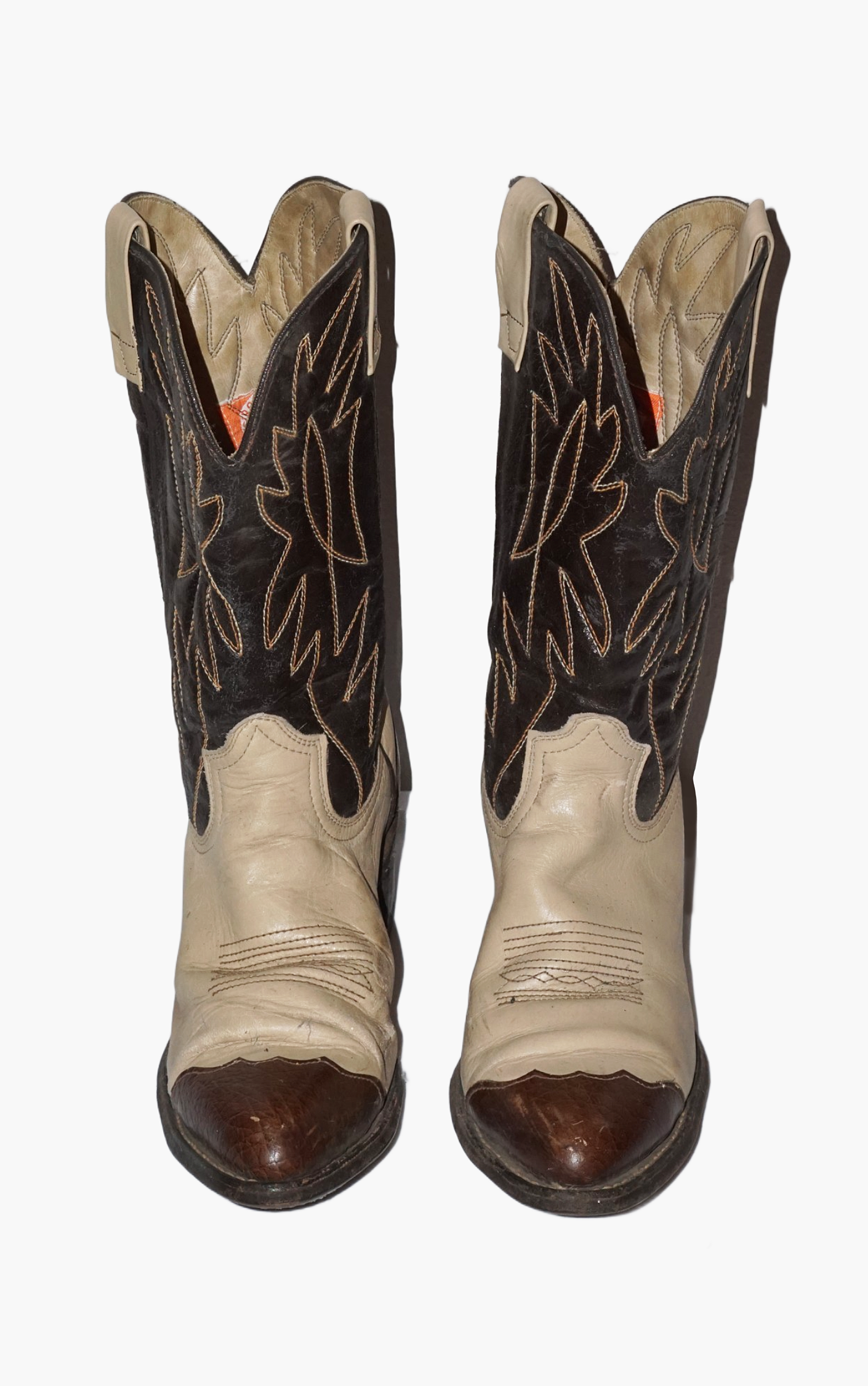 VINTAGE Texas Brown Leather Color Block Western Cowboy Boots resellum