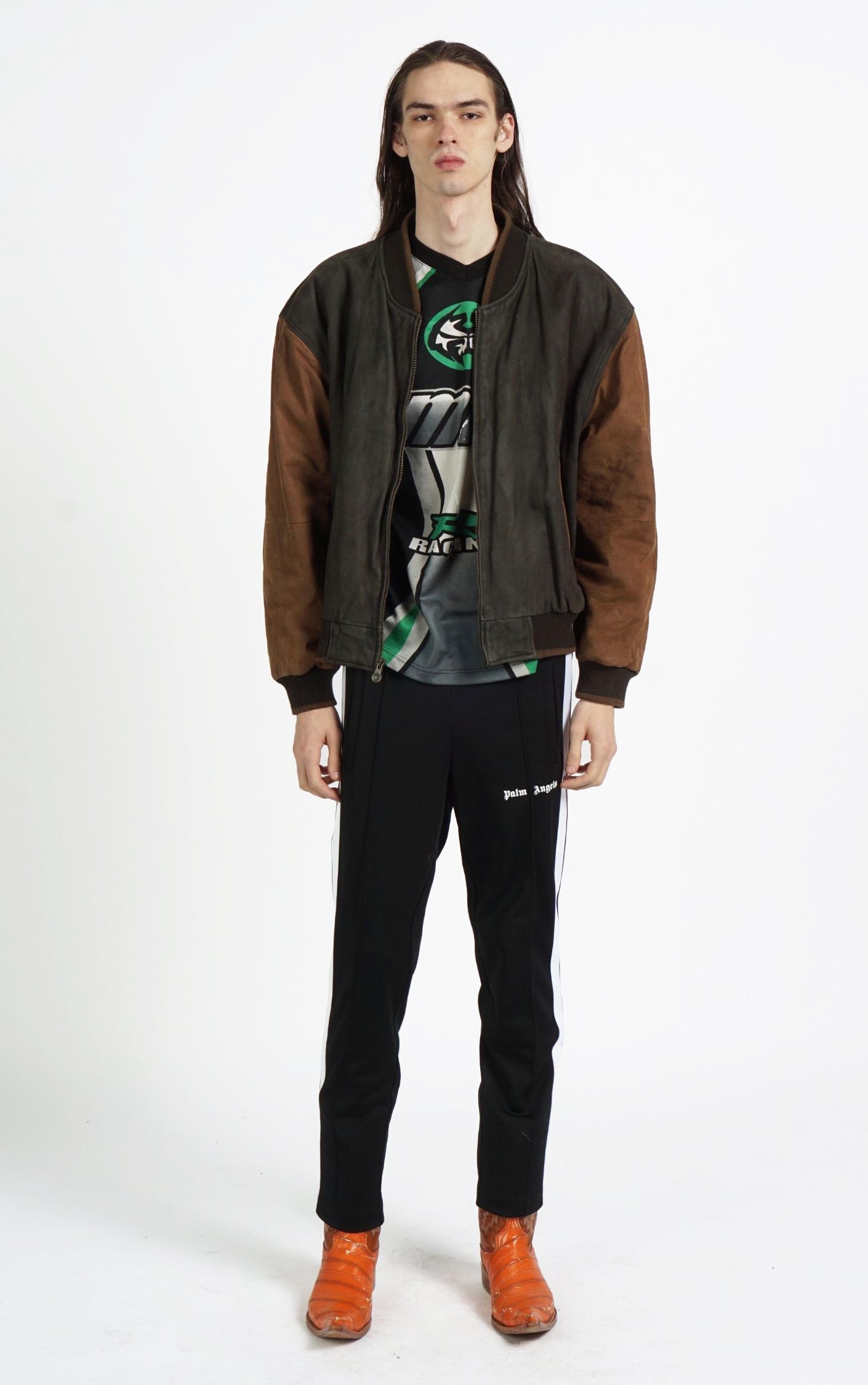 VINTAGE Brown Suede Leather Grunge Bomber Varsity Jacket resellum