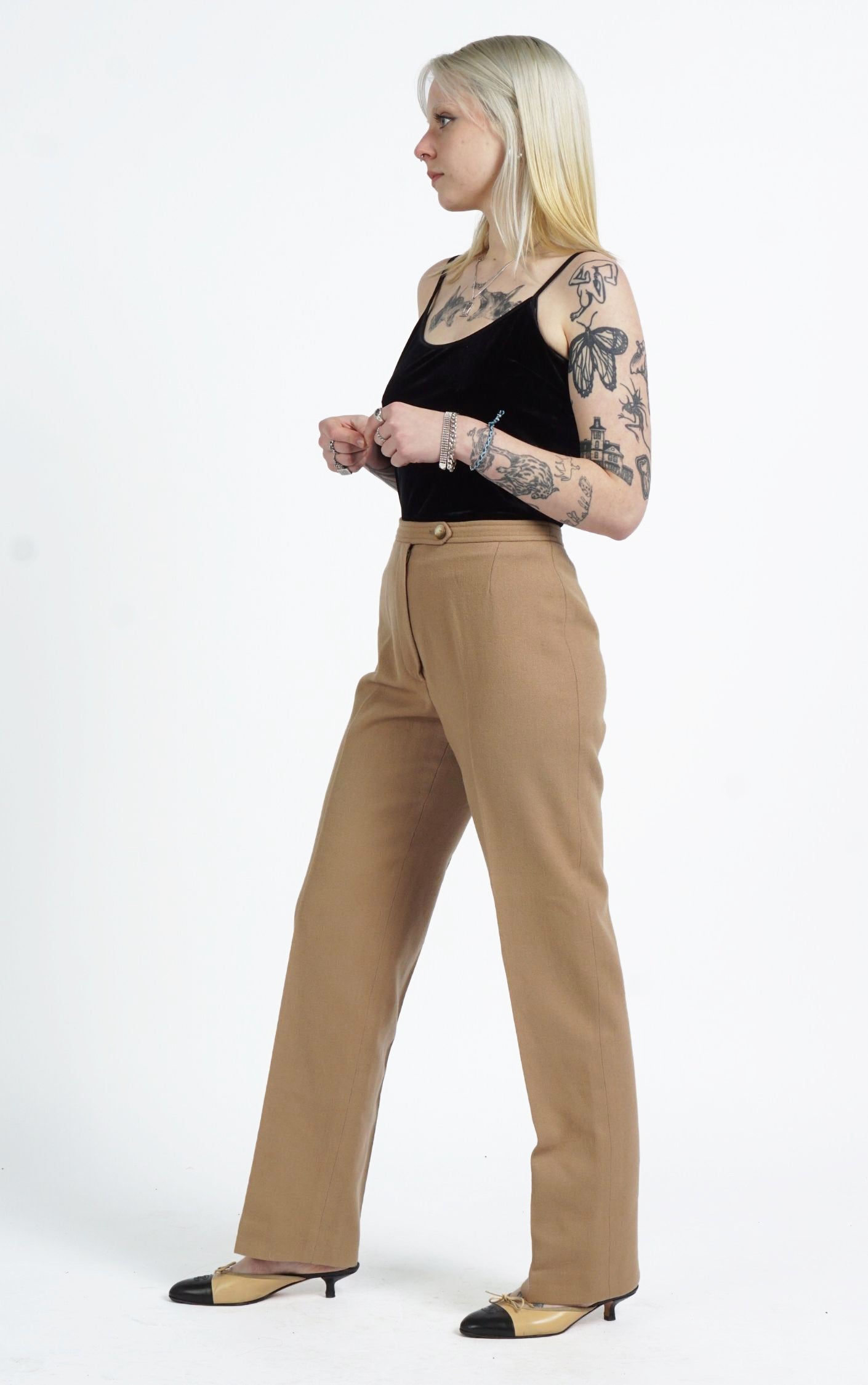 VINTAGE Camel Wool Straight Leg High Rise Classic Tailored Pants resellum