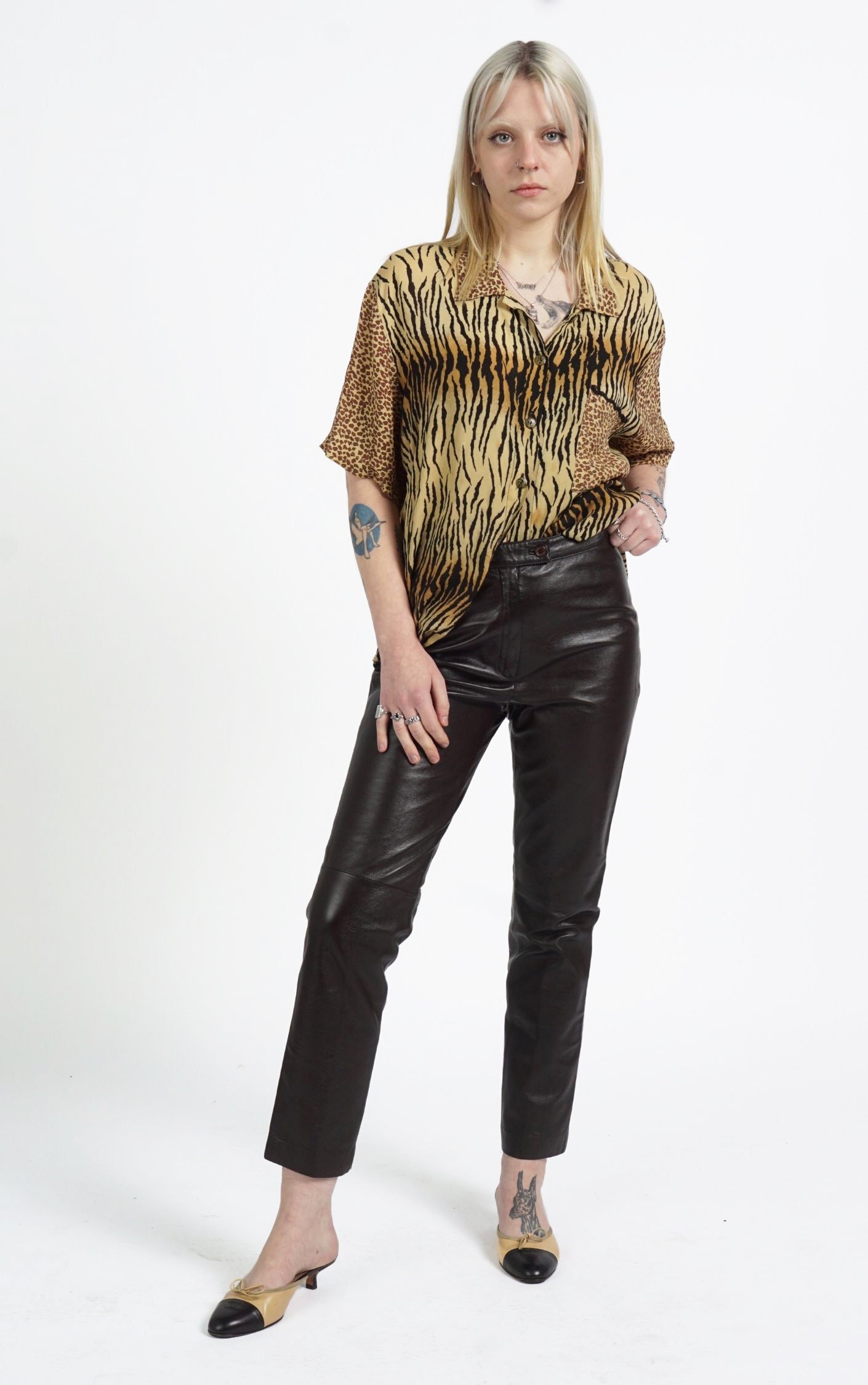 VINTAGE Dark Brown Real Leather Straight Leg Glam Rock Pants resellum