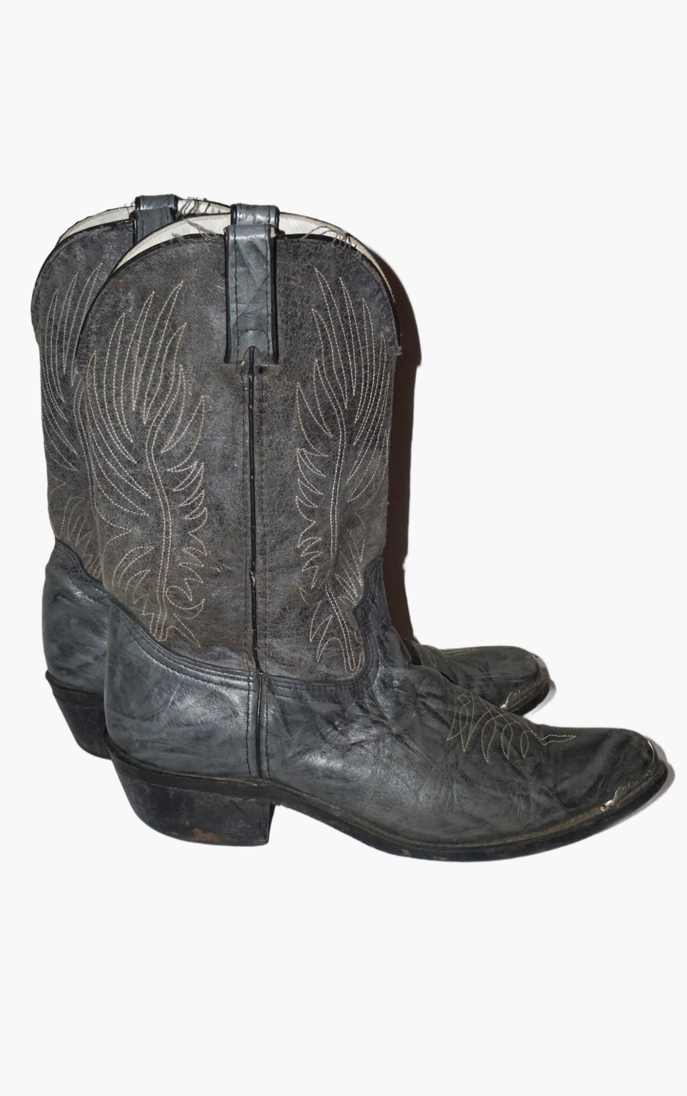 VINTAGE Durango Grey Leather Metal Tips Western Cowboy Boots resellum