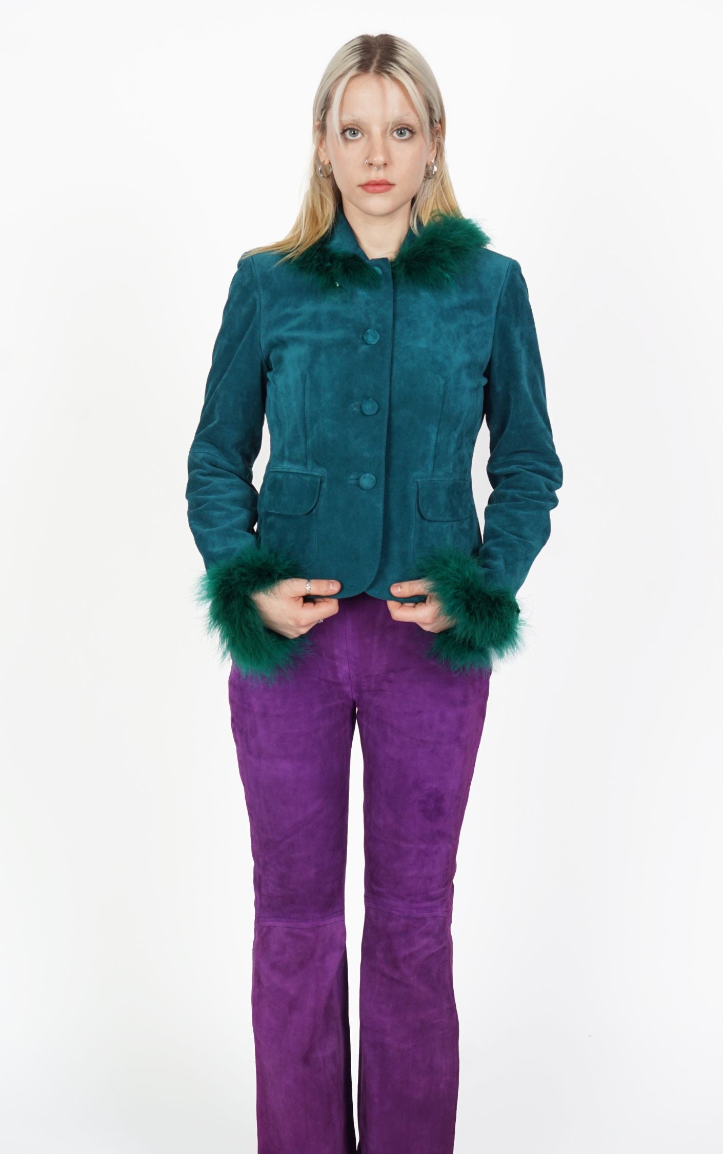 VINTAGE Emerald Green Suede Ostrich Feather Jacket resellum