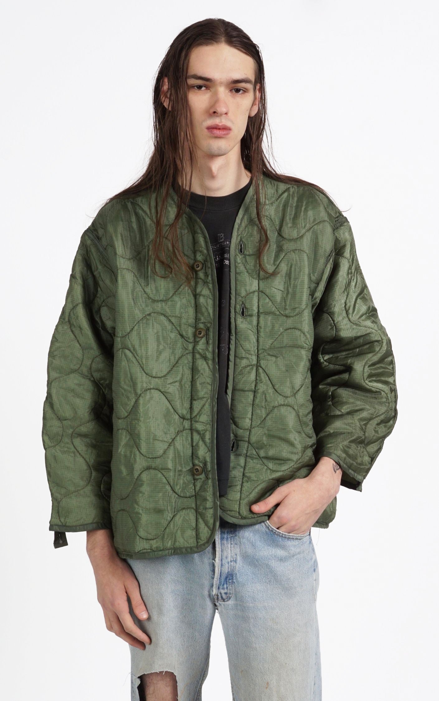 VINTAGE Khaki Military Button Down Quilted Field Jacket resellum