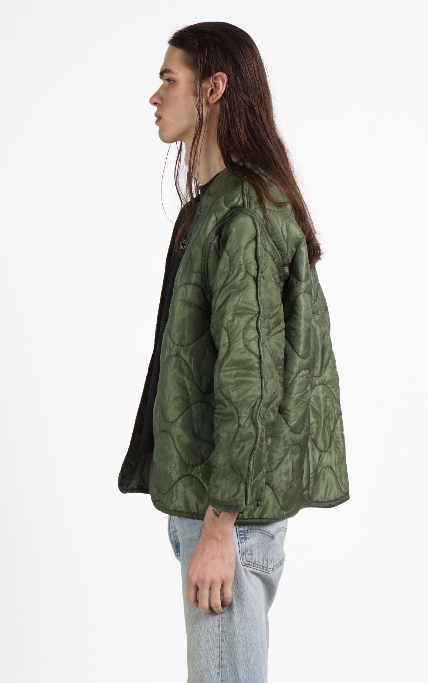 VINTAGE Khaki Military Button Down Quilted Field Jacket resellum