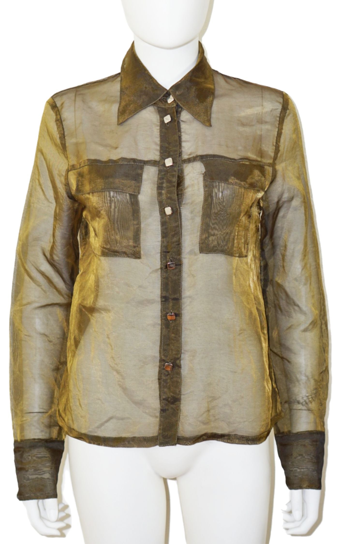 VINTAGE Olive Chameleon Organza Sheer Blouse resellum