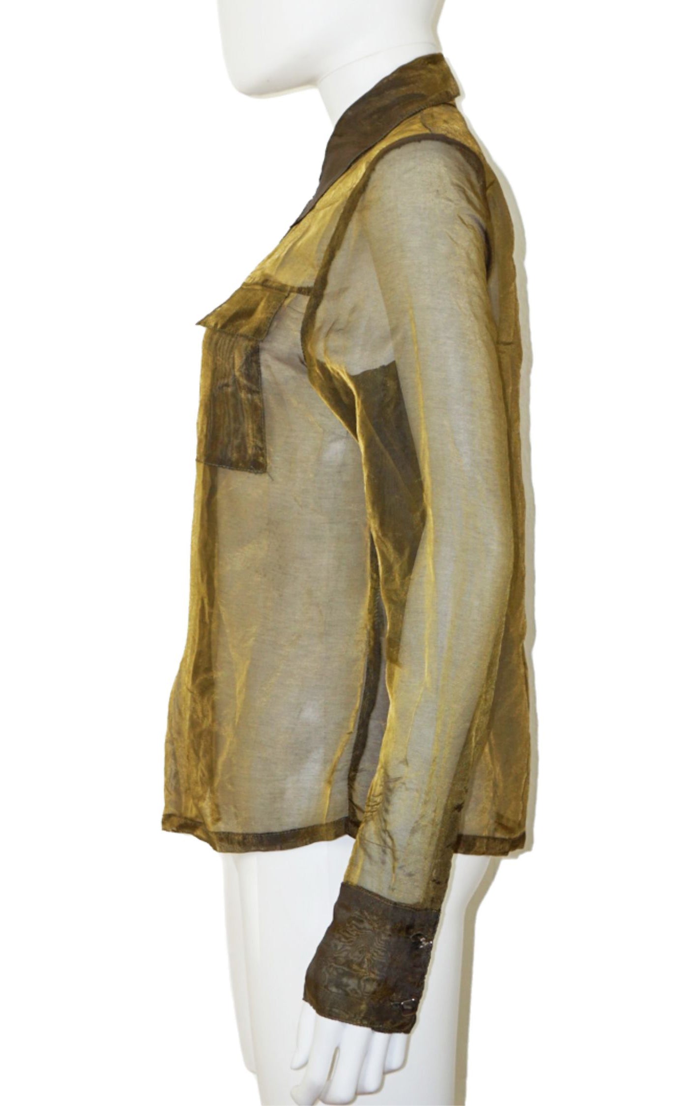 VINTAGE Olive Chameleon Organza Sheer Blouse resellum