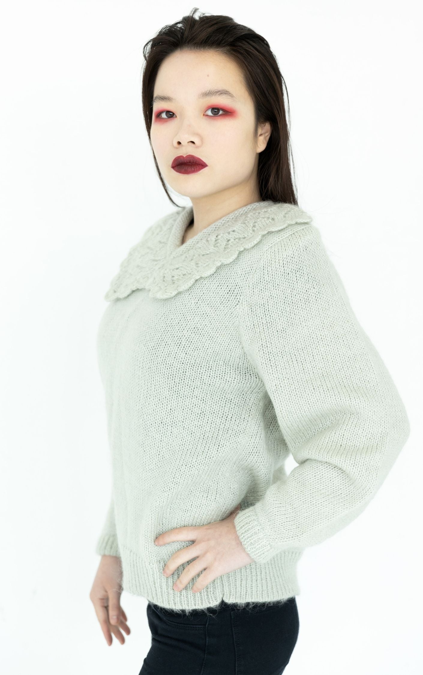 VINTAGE Peter Pen Crochet Collar Pastel Knit Angora Sweater RESELLUM