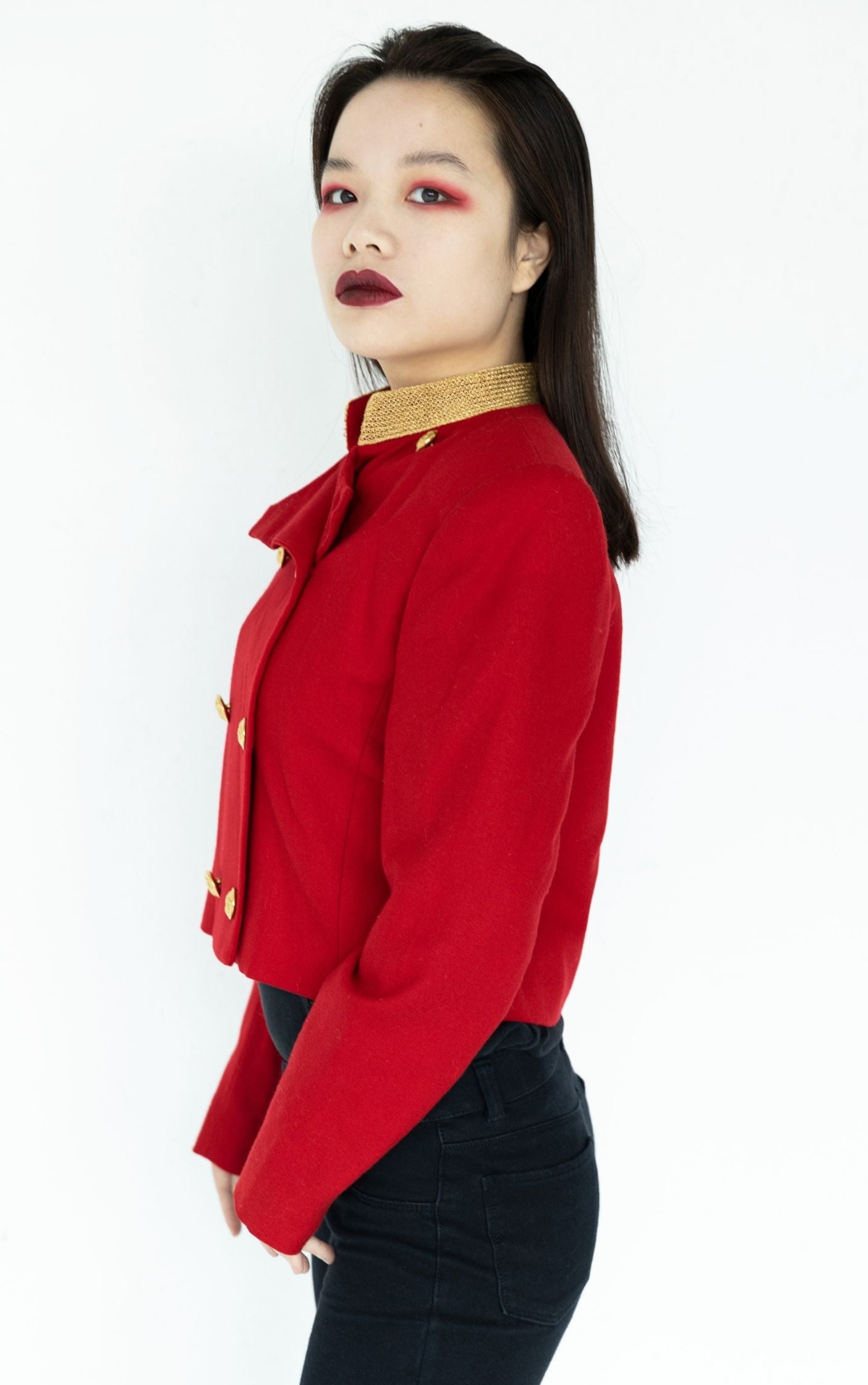 VINTAGE Red Wool Military Buttoned Glam Rock Jacket RESELLUM