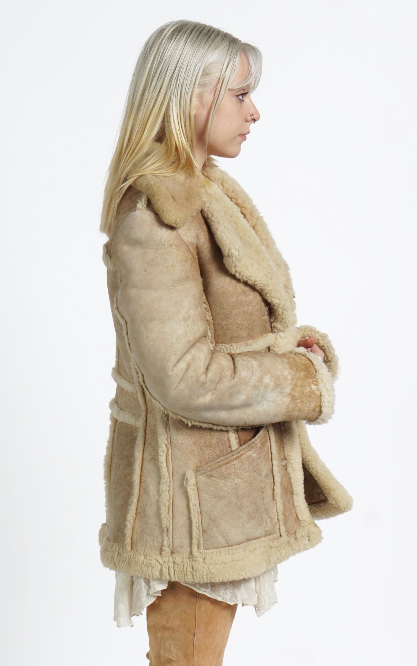 VINTAGE Sheepskin Shearling Sherpa Leather Aviator Style Jacket Coat resellum