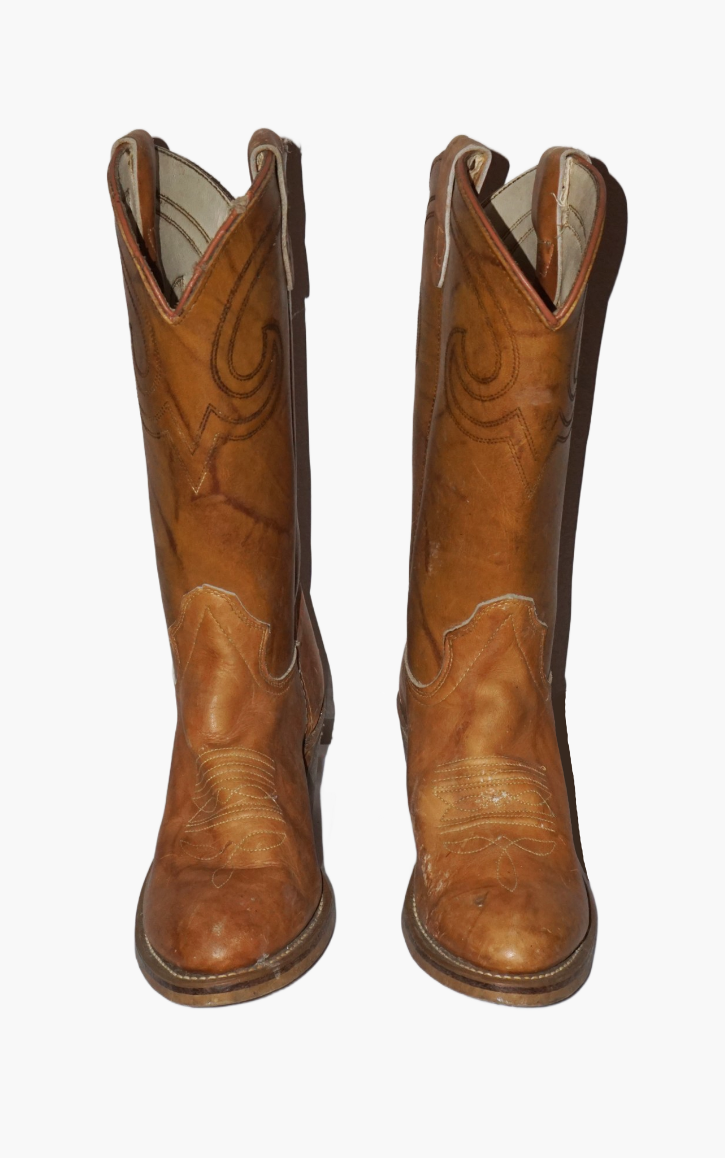 VINTAGE Texas Camel Brown Leather Western Cowboy Boots US 8.5 resellum