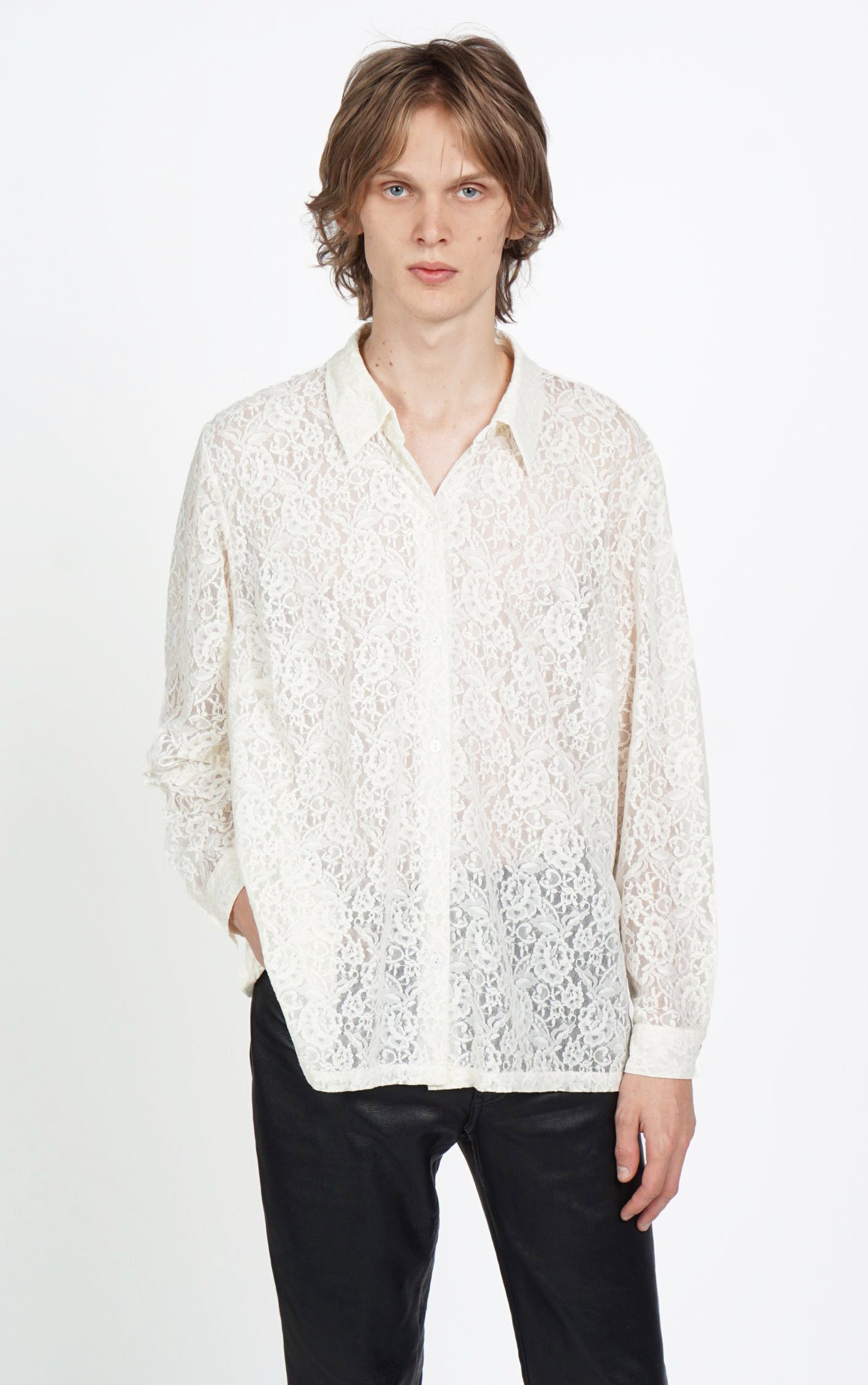 Victorian Style Y2K White Floral Lace Sheer Button Down Blouse resellum